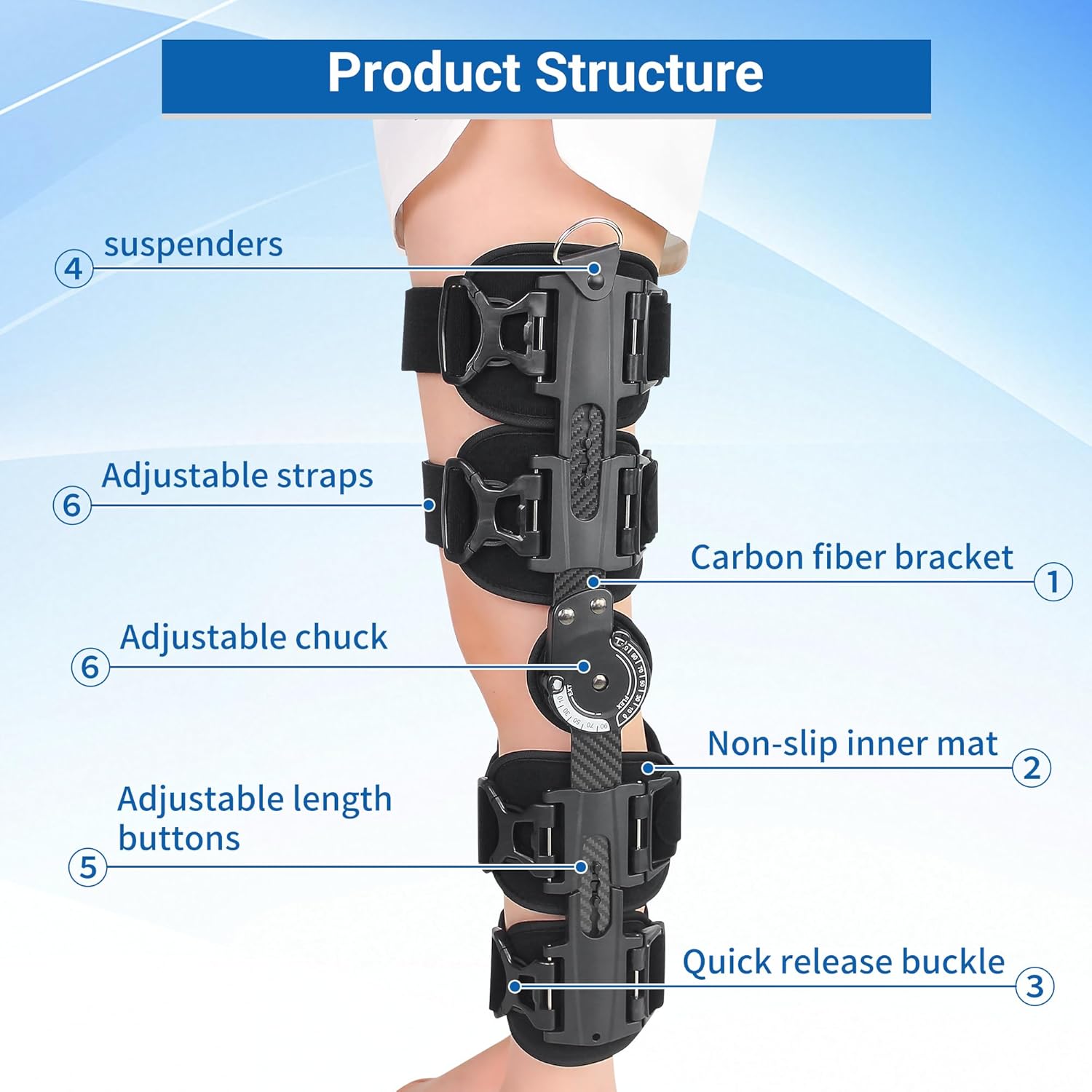 ROM Knee Brace with Shoulder Strap - Hinged Post OP Knee Brace Immobilizer Leg Braces Orthopedic Patella Knee Support Orthosis for ACL, PCL, MCL Injury, Meniscus Tear, Adjustable for Left and Right Leg