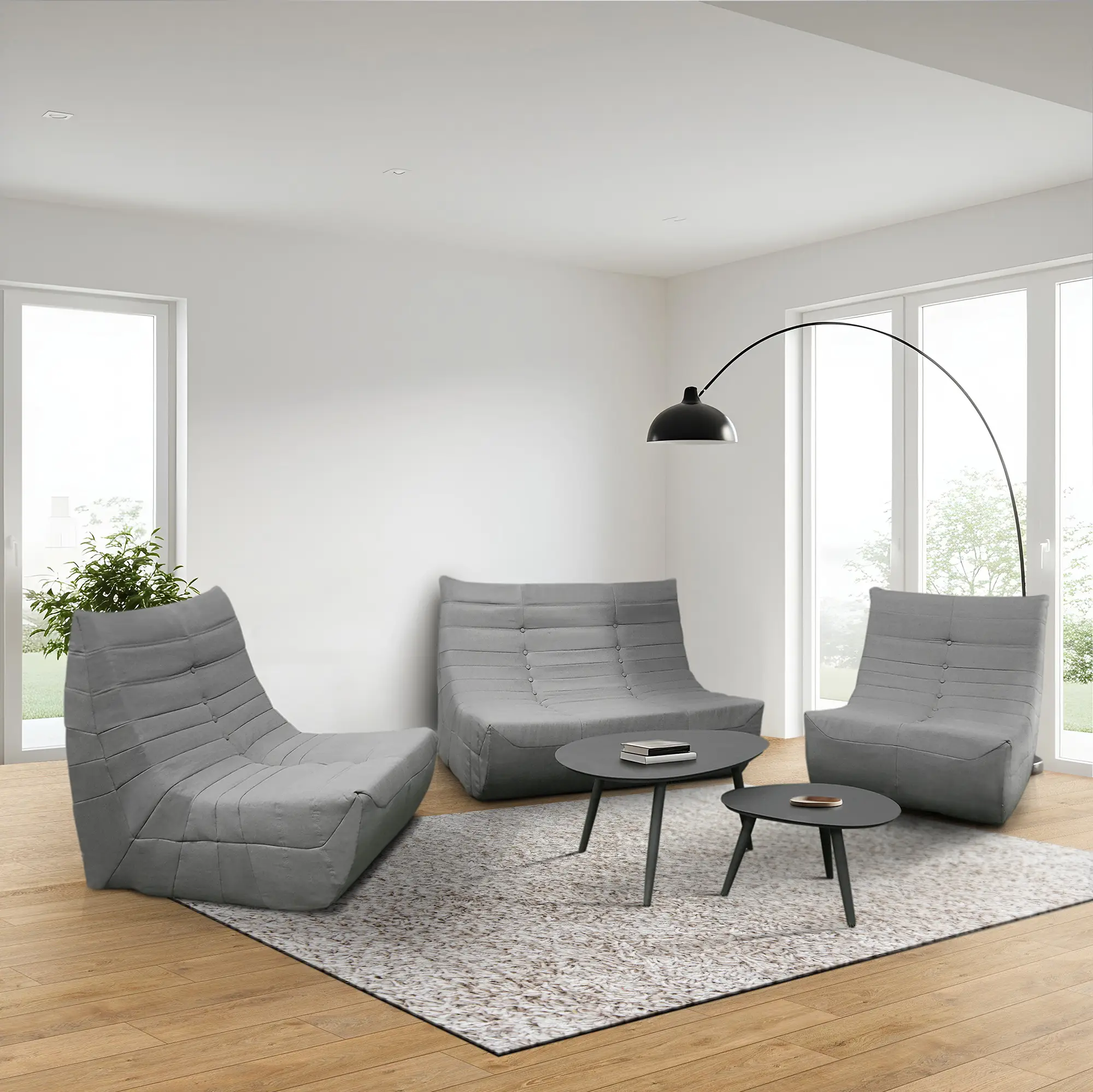 Deko Living 5 Piece Gray Compressed Foam Loveseat Sofa Chairs and Table Set (CIF50019)