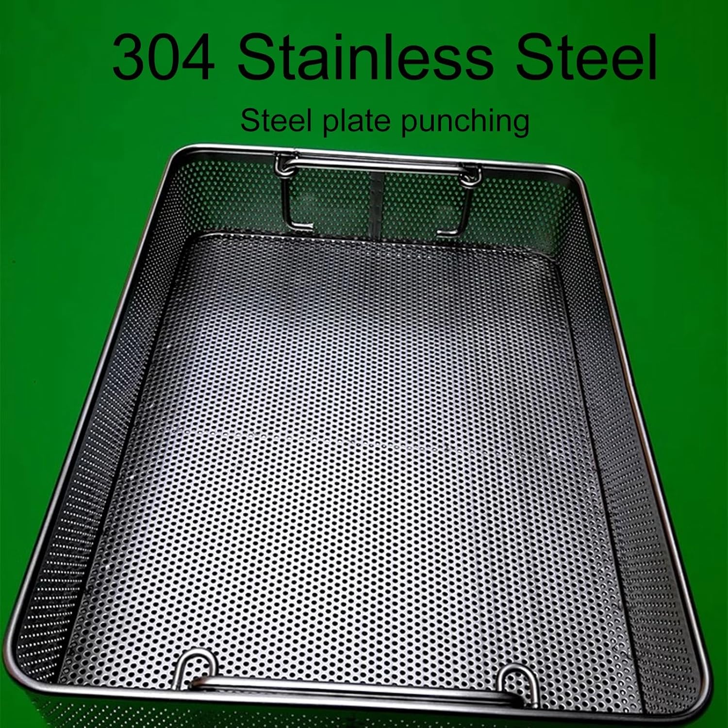 304 Stainless Steel High Temperature And High Pressure Sterilization Basket,0.08in Full Punching,Supply Room Sterilization Basket,Ultrasonic Cleaning Basket(15.7in*7.9in*2.8in)