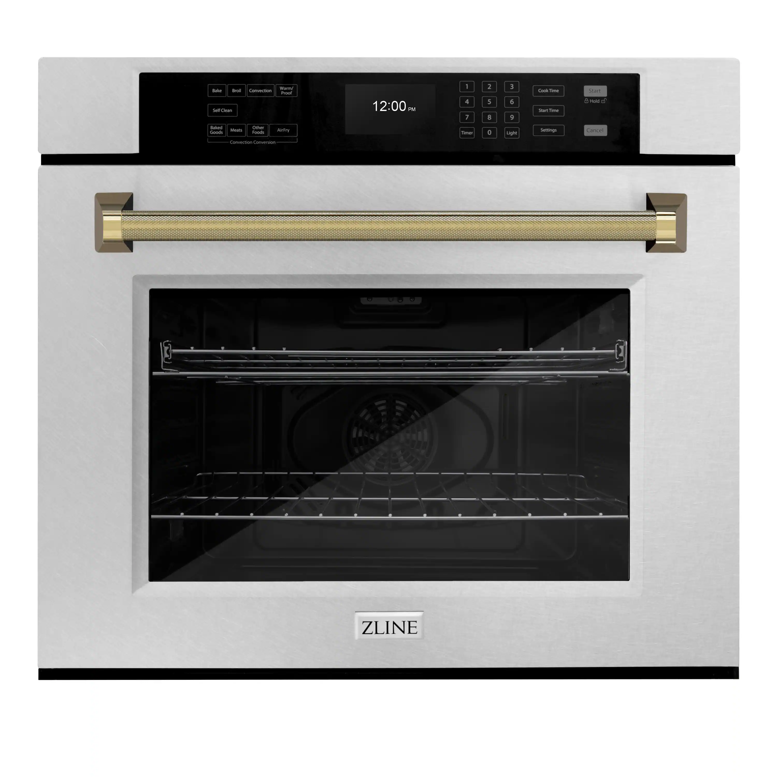 ZLINE Autograph 30-Inch True Convection Single Wall Oven in Satin Steel with Gold Helix Handle (WASSZ-30-KG)