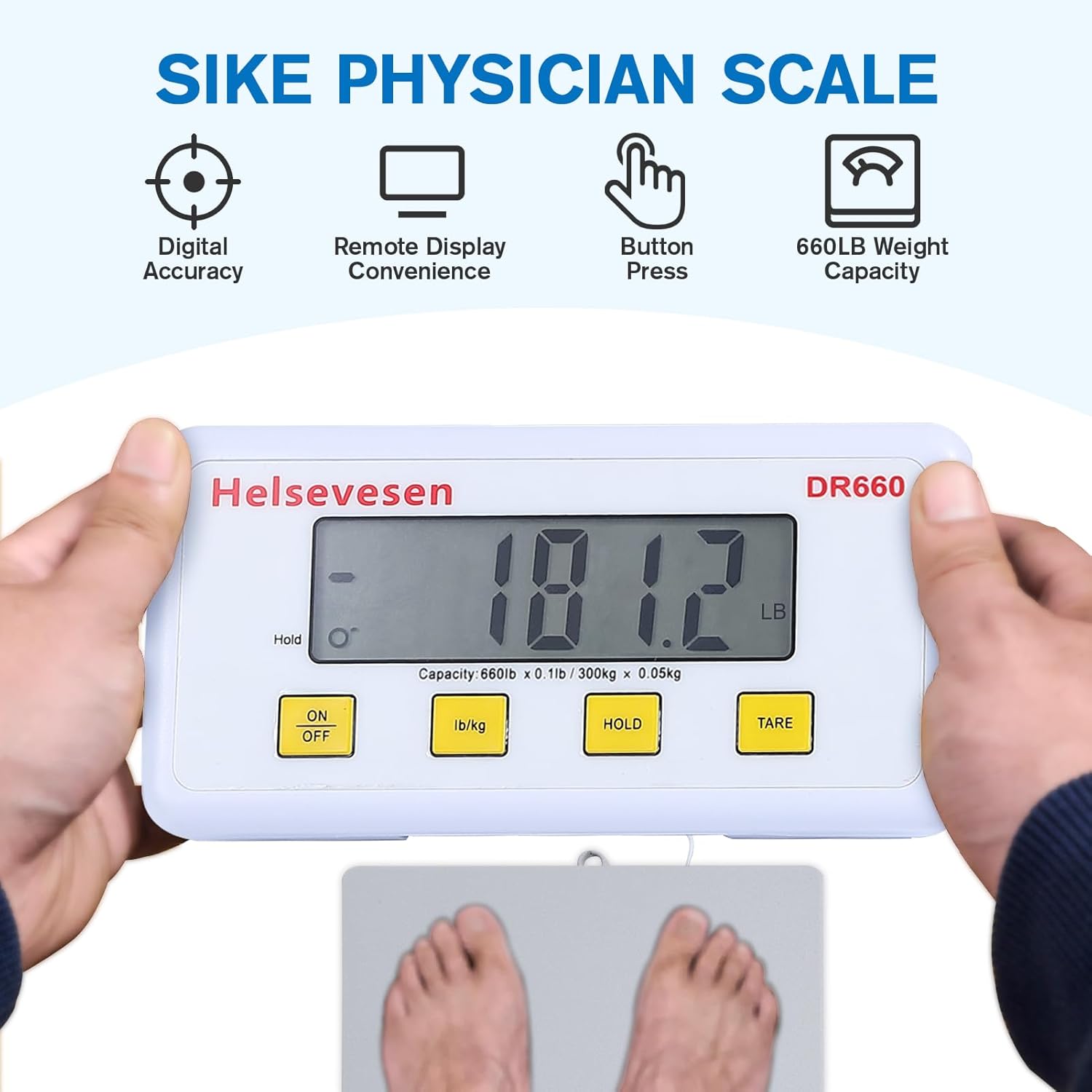 Helsevesen Large Platform Bariatric Floor Scale, 15.75 in/40 cm -660 lb Capacity, Professional Physician Scale W/Remote Display, Wrestling Scale, Fitness & Athletic Scales