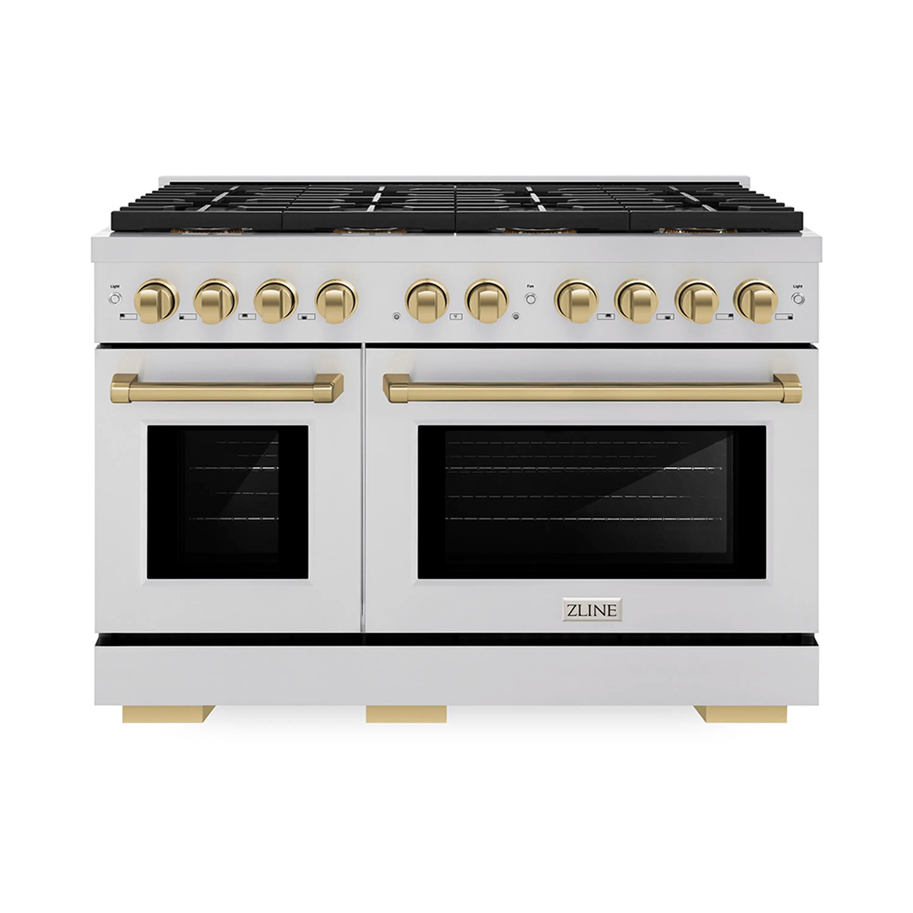 ZLINE Autograph Edition 48-Inch 6.7 cu. ft. Paramount Dual Fuel Range with 8 Burner DuoPro鈩?Cooktop and Dual Ovens in Stainless Steel and Champagne Bronze Accents (PSDRZ-48-CB)