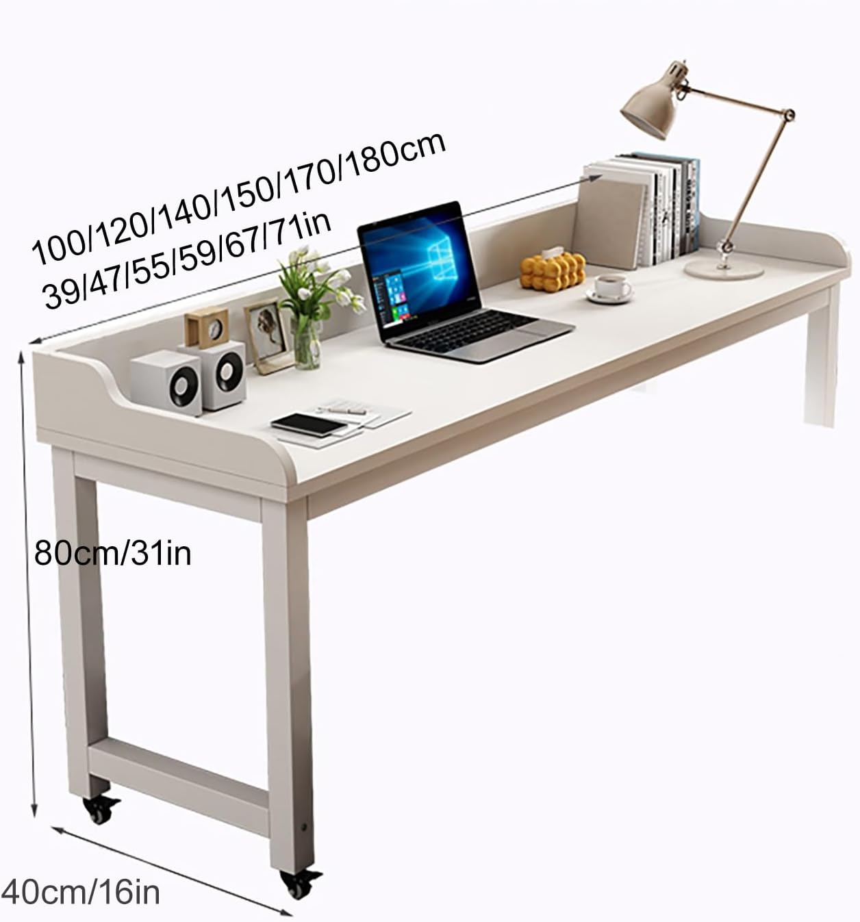 Overbed Table with Wheels, Queen Full Size Mobile Computer Desk, Mobile Bed Desk with Heavy Duty Metal Leg, Sturdy Laptop Cart for Bedroom, Living Room, Hospital Use(Black,150*40*80cm/59*16*31in)