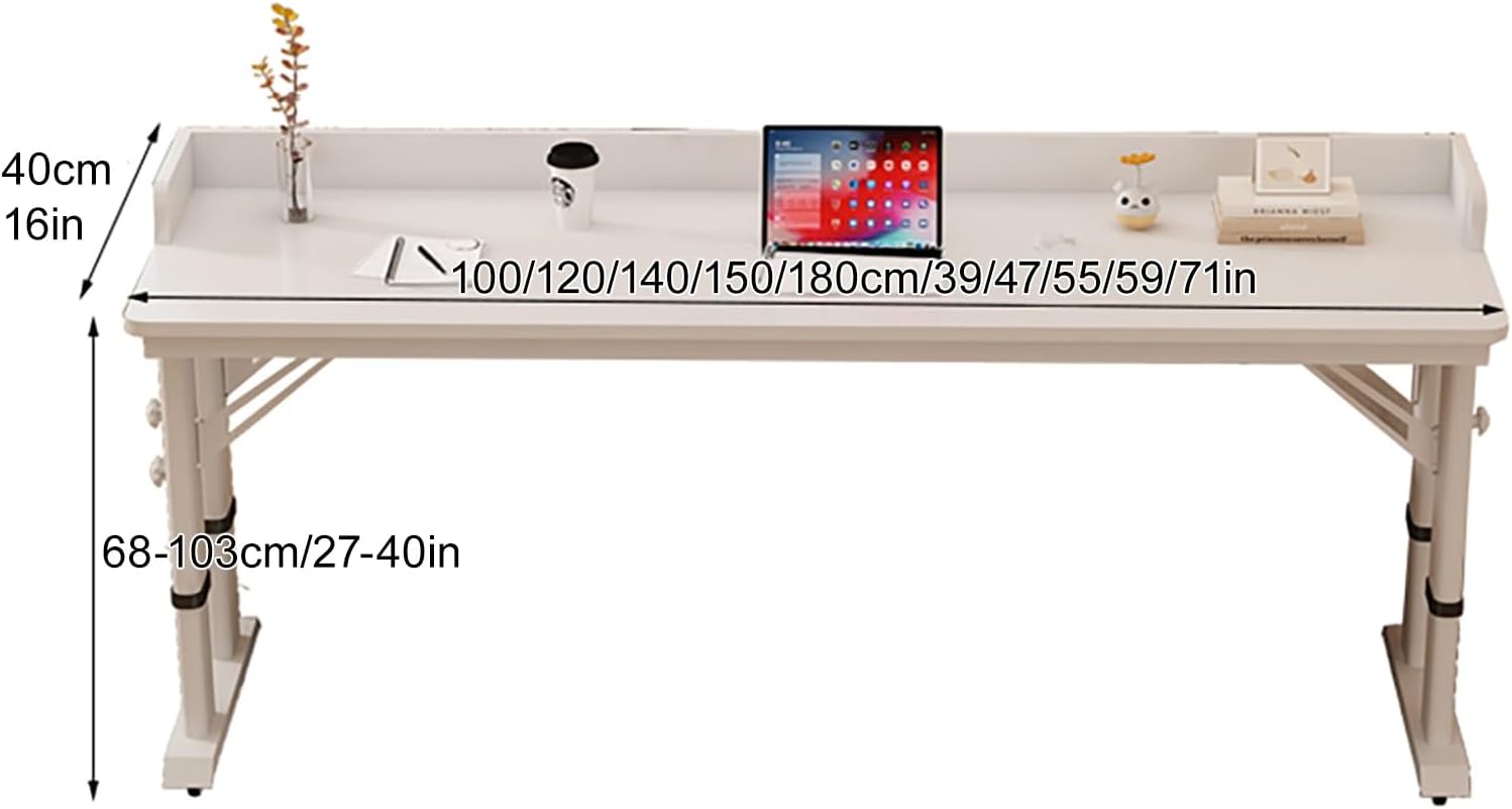 Overbed Table with 360° Wheels, Queen Size Mobile Bed Desk with Heavy Duty Metal Leg, Standing Rolling Desk Adjustable Height, for Home, Hospital(Walnut,180x50x68cm/71x20x27in)