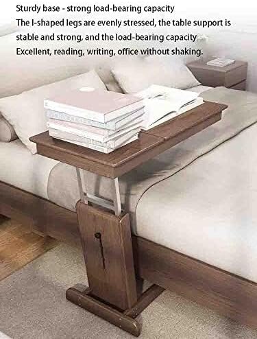 Overbed Table with Wheels, Solid Wood Bedside Table, Foldable Mobile Lift Desk for Laptop, Hospital & Home Use