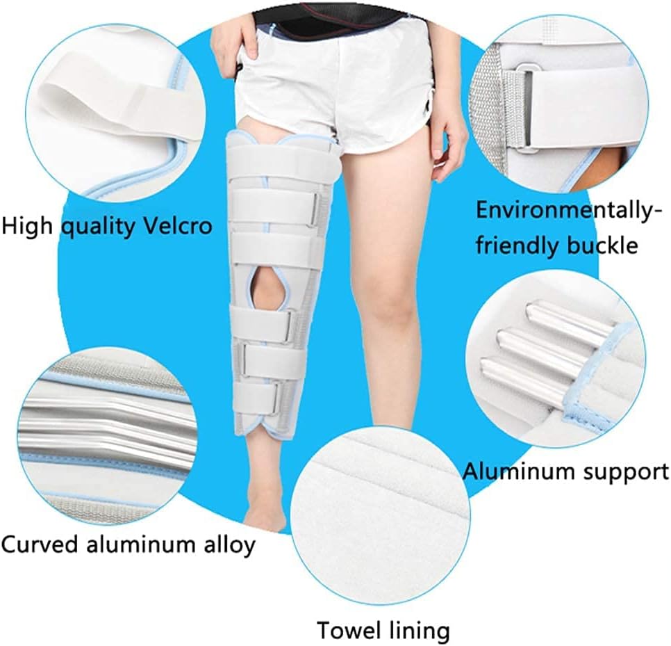 Knee Fixation Brace Full Leg Brace Straight Knee Splint Comfort Rigid Support for Knee Pre and Injury Recovery,Black-20 inches