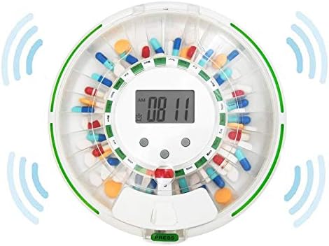 Automatic Pill Dispenser – 28-Day Electronic Medication Planner/Organizer – Dispense Up 6 Times/Day – Easy Read Display - Includes Flashing Light, Sound, Alarm and Safety Lock, 9 Template Rings
