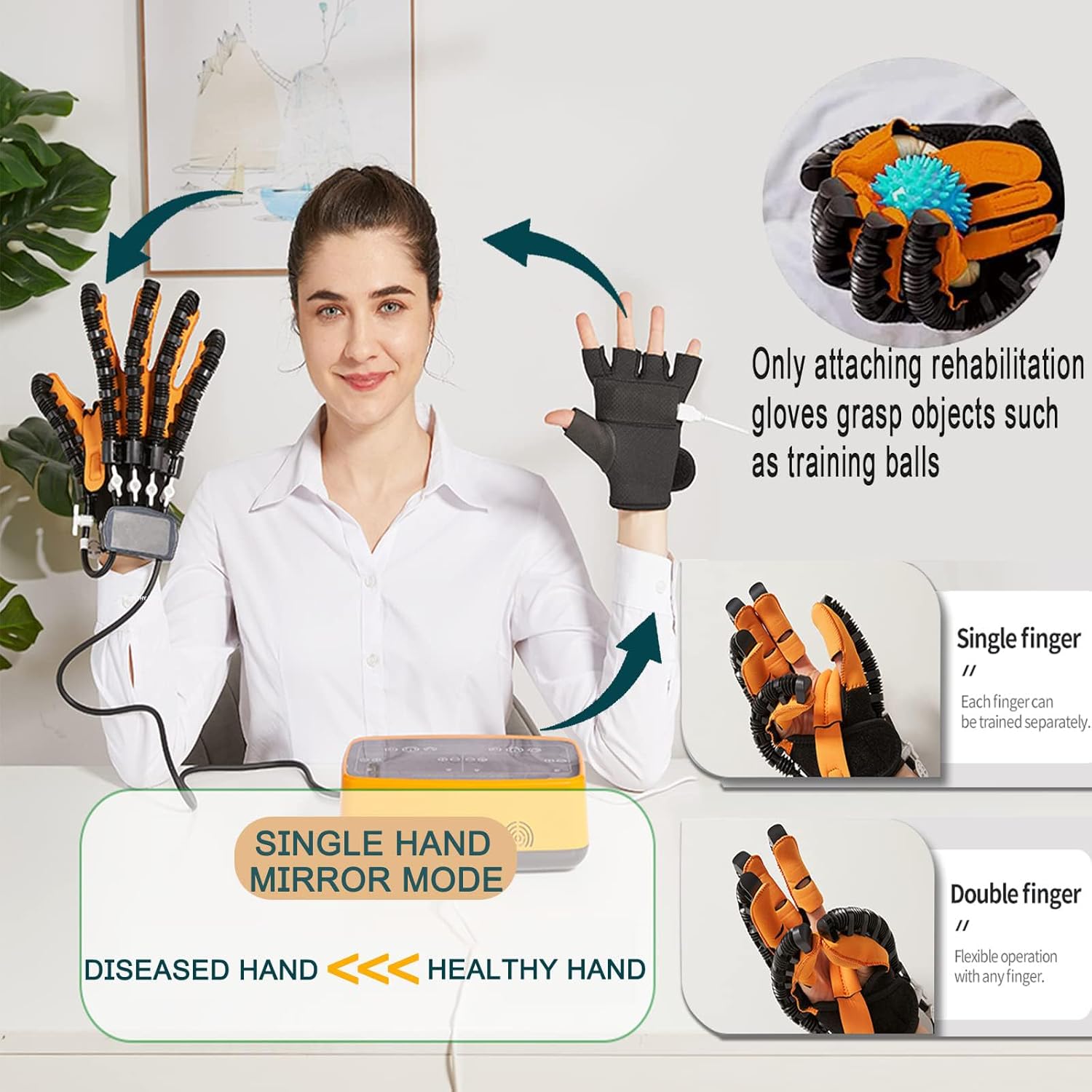 Rehabilitation Robot Glove Two-Handed Mode, Electric Finger Exercise Tools Help with Finger Extension Training, Massage Gloves Finger Training Gloves-Left and Right Hand||S