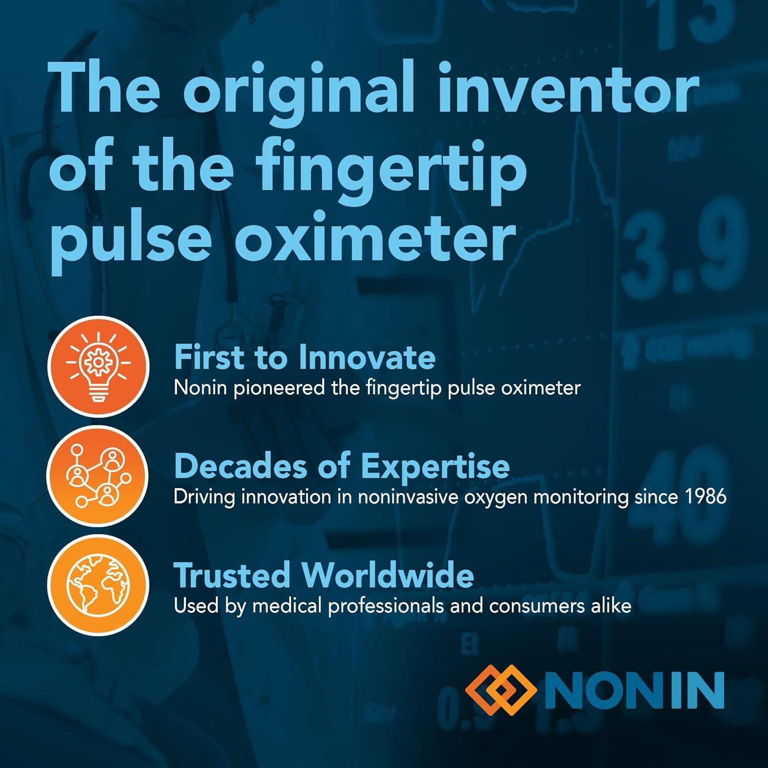 Nonin TruO2 OTC Pulse Oximeter Model 3250 FDA-Cleared, Over-The-Counter Medical Grade Wireless Fingertip Pulse Oximeter