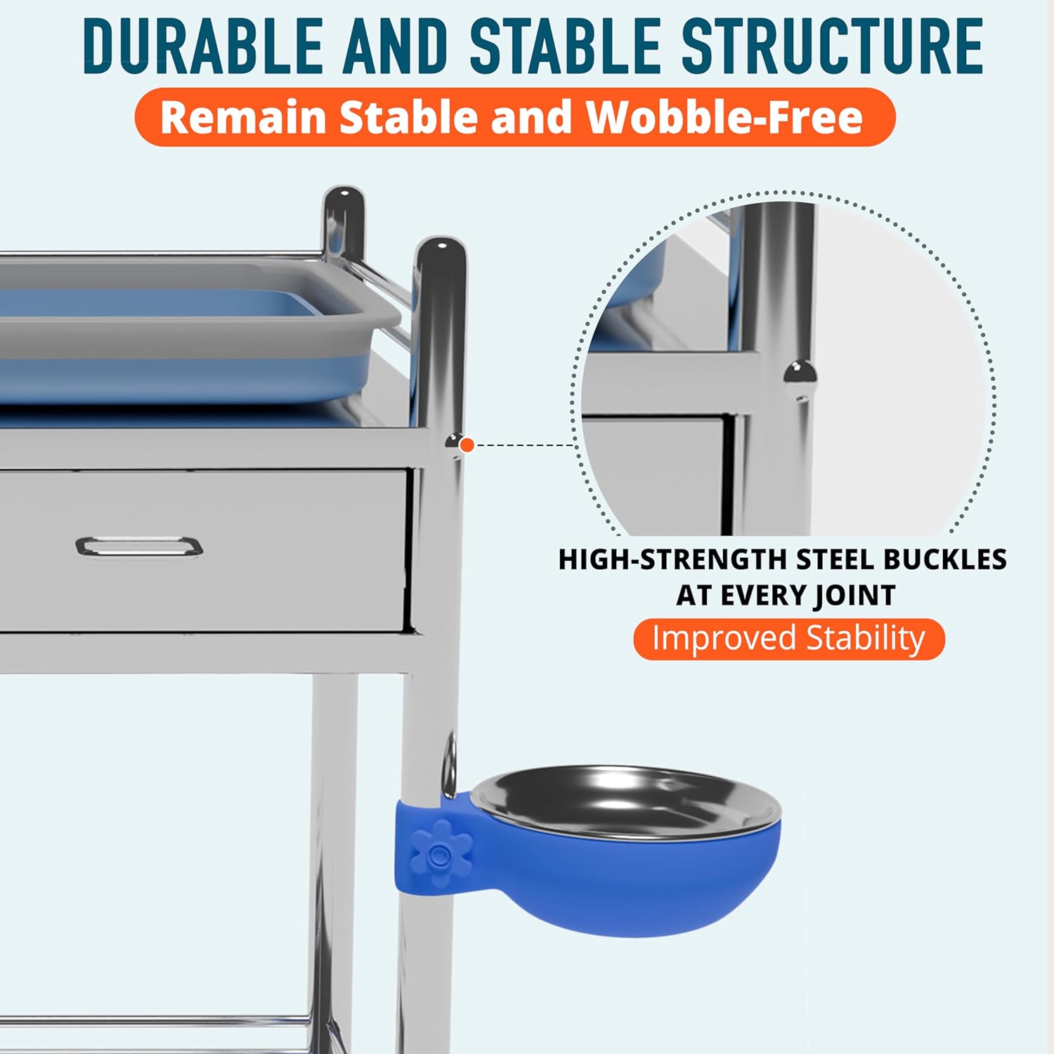 *Improved & Upgraded* Medical Stainless Steel 2 Tier Rolling Cart with Wheels and Drawers | Dental Hospital Nursing Trolley | Easy-to-Disinfect Phlebotomy Mobile Workstation