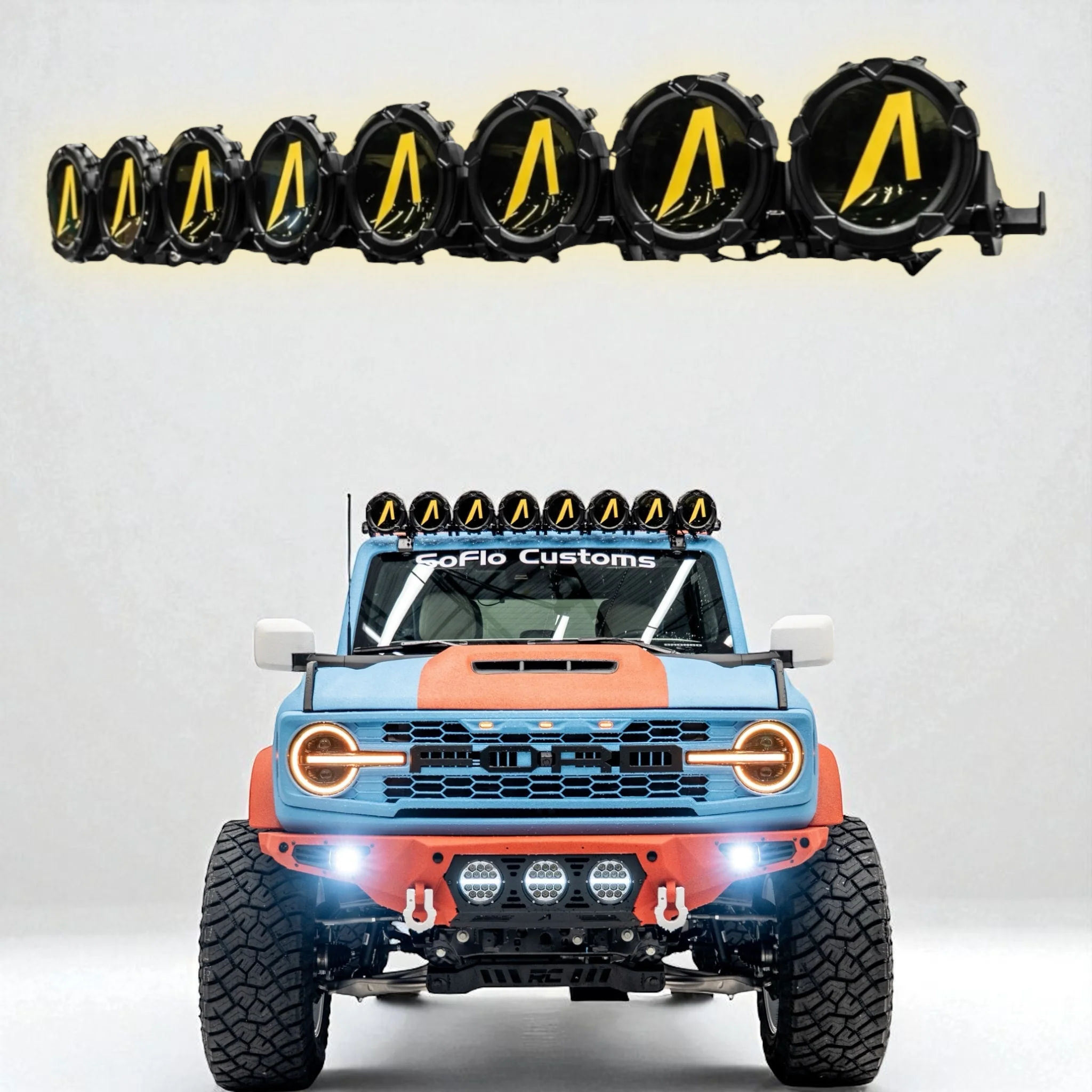 Bronco 2021-2025 8 LED Circle Light Bar with A Covers