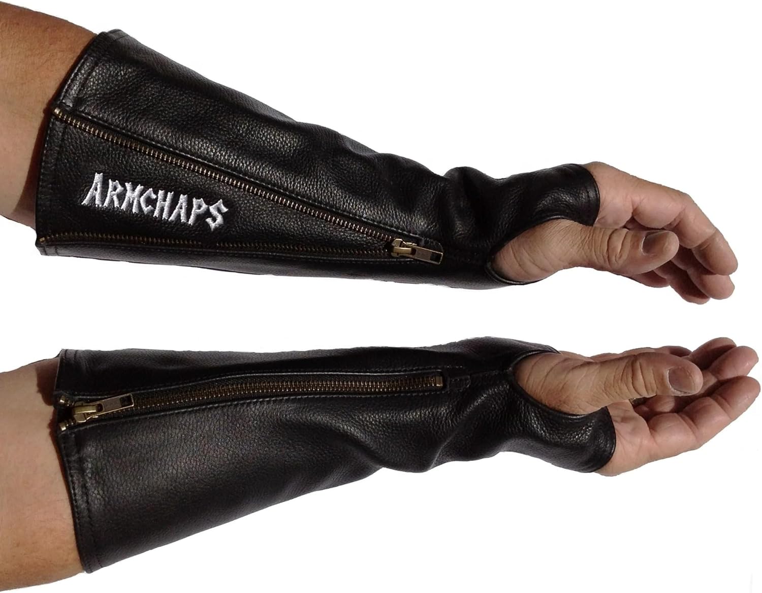 Arm Chaps Leather Protective Sleeves Arm Guard - Prevent Cuts, Scratches & Bruises - Genuine Cowhide - Ideal for Gardening & Construction - Left & Right Form-Fitting. Black (1 Pair/X-Small).