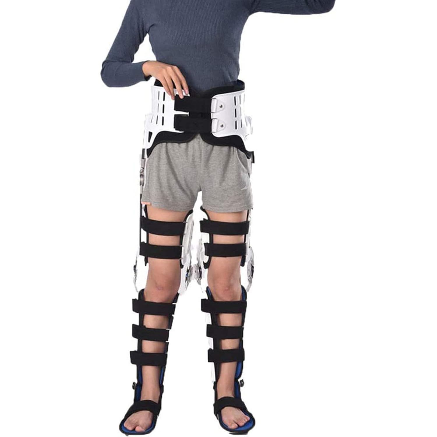 Orthopedic Hinged Knee Waist Support Brace,Hinged Knee Brace Adjustable Post Op Knee Support Orthosis,Include Left and Right Feet(