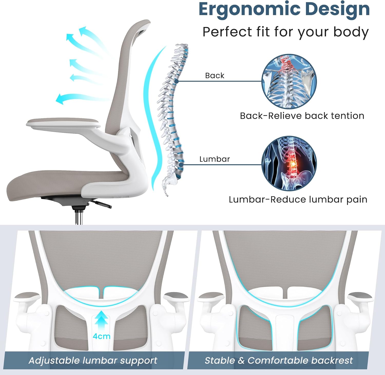 Drafting Chair, Tall Office Chair with Flip-up Armrests Executive Ergonomic Computer Standing Desk Chair, Office Drafting Chair with Lumbar Support and Adjustable Footrest Ring