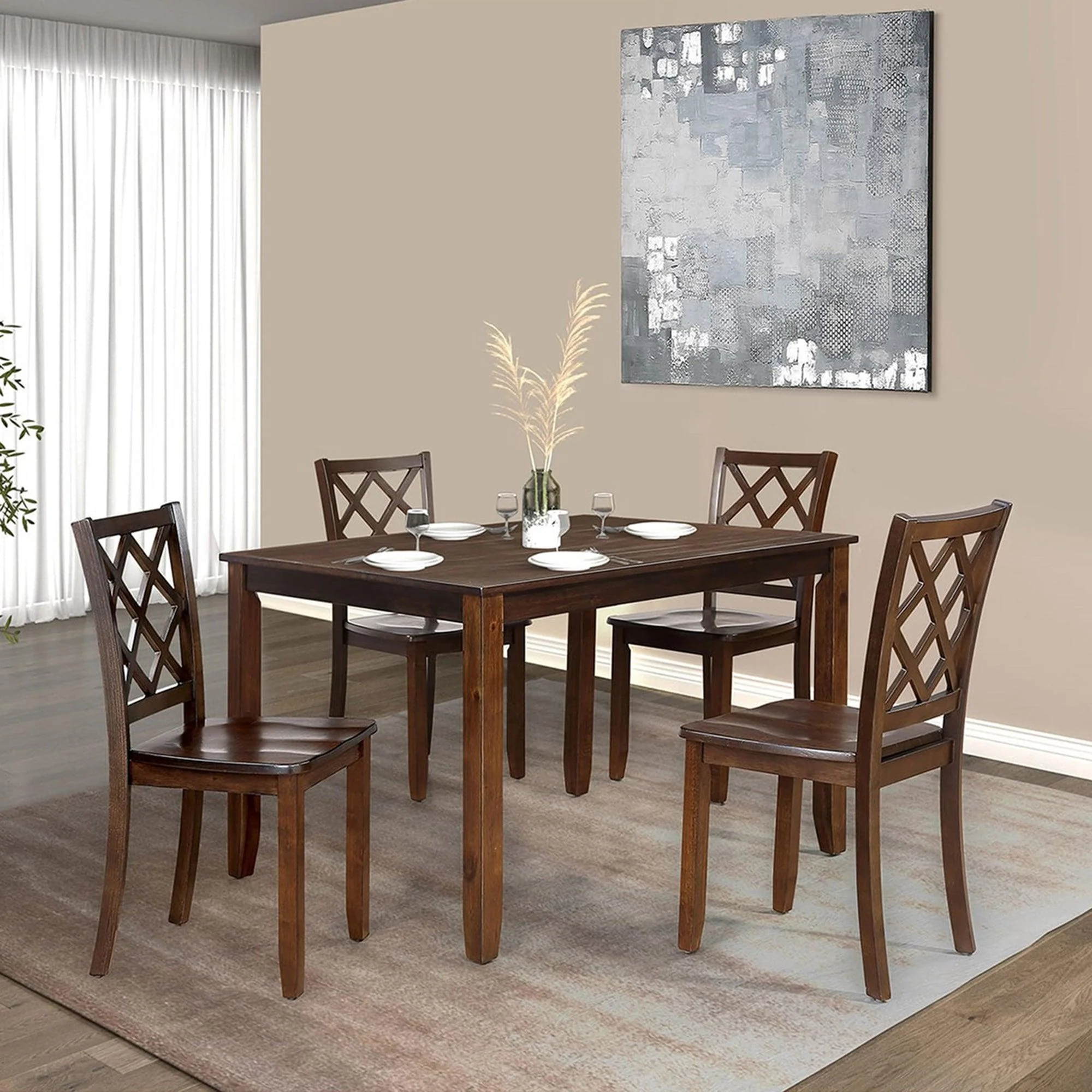 Parrot Uncle 48-Inch W Solid Rubberwood 5-Piece Dining Table Set with Diamond Chair Back