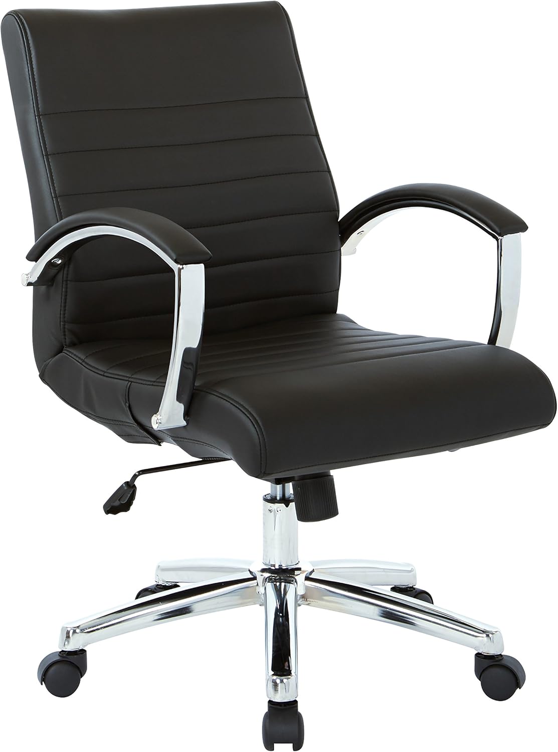 Office Star FL Series Executive Faux Leather Adjustable Office Chair with Built-in Lumbar Support, Low-Back, Black