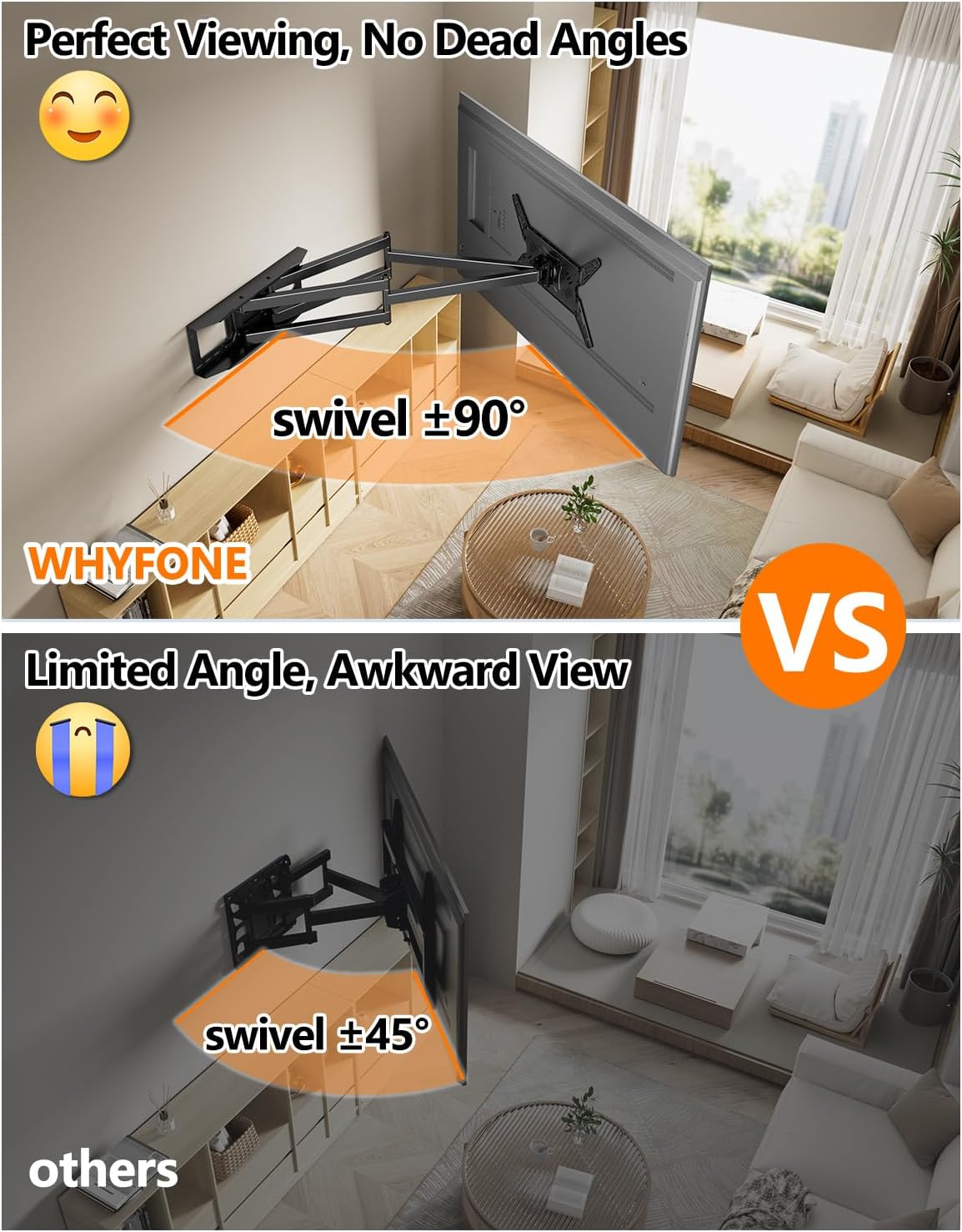 Rotating TV Wall Mount 180° Landscape to Vertical, Heavy Duty Long Arm TV Wall Mount Full Motion with 43 inch Extension for 42 to 77,80,85,86,90 inch Screen 132 lbs, Max VESA 600x400mm,16-24