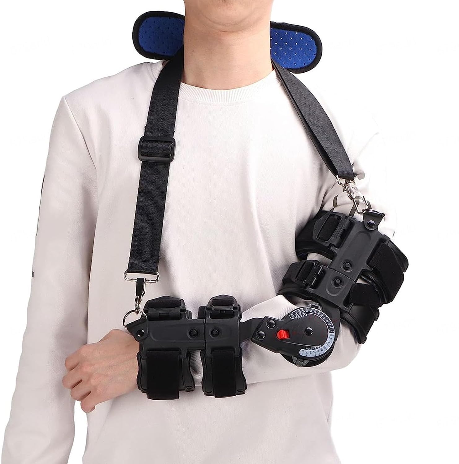 Hinged ROM Elbow Brace Stabilizer Splint with Strap Adjustable Post OP Elbow Brace Arm Injury Recovery Support After Surgery Fits All Unisex,Left (Right