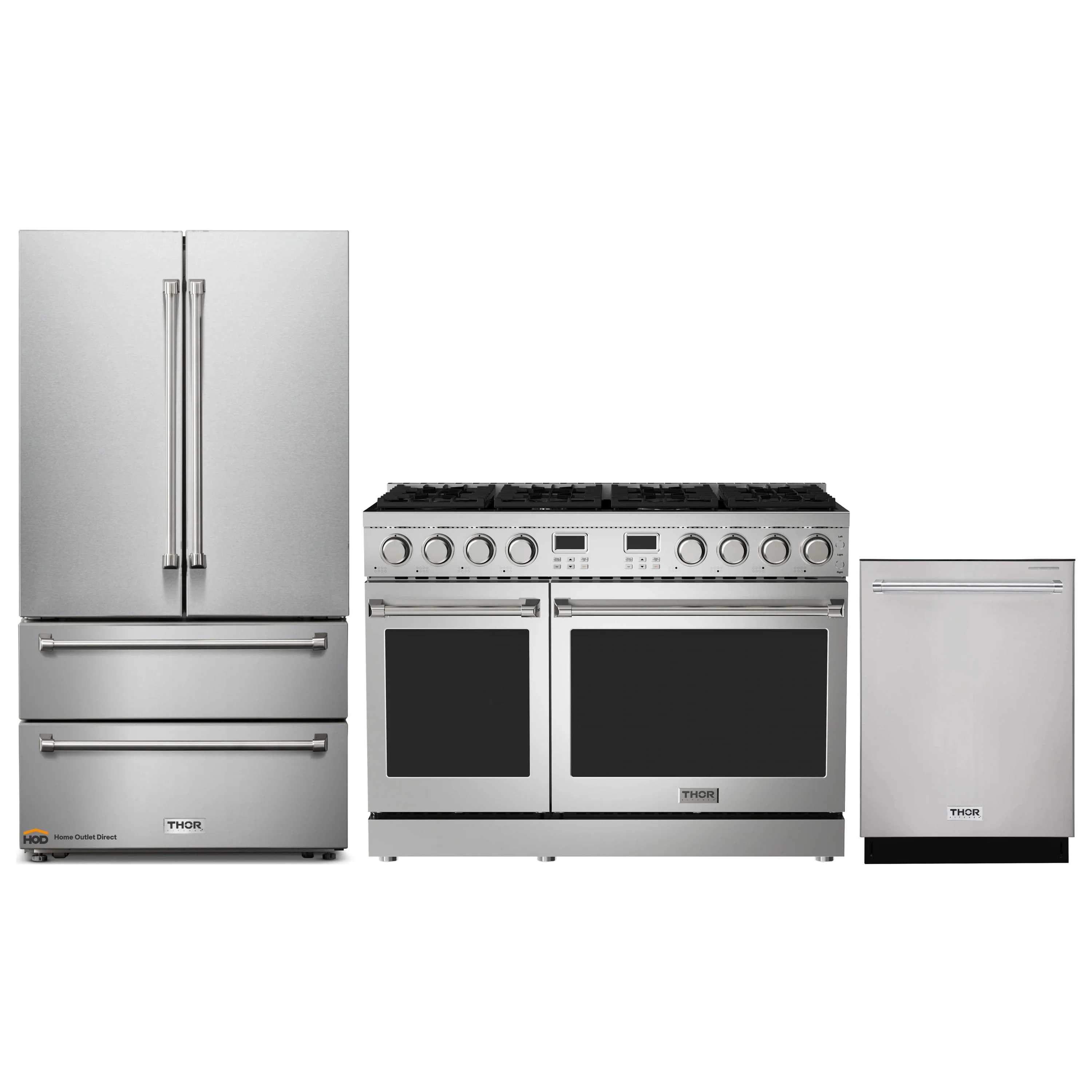 Thor Kitchen A-Series 3-Piece Appliance Package - 48-Inch Gas Range, Refrigerator, and Dishwasher in Stainless Steel