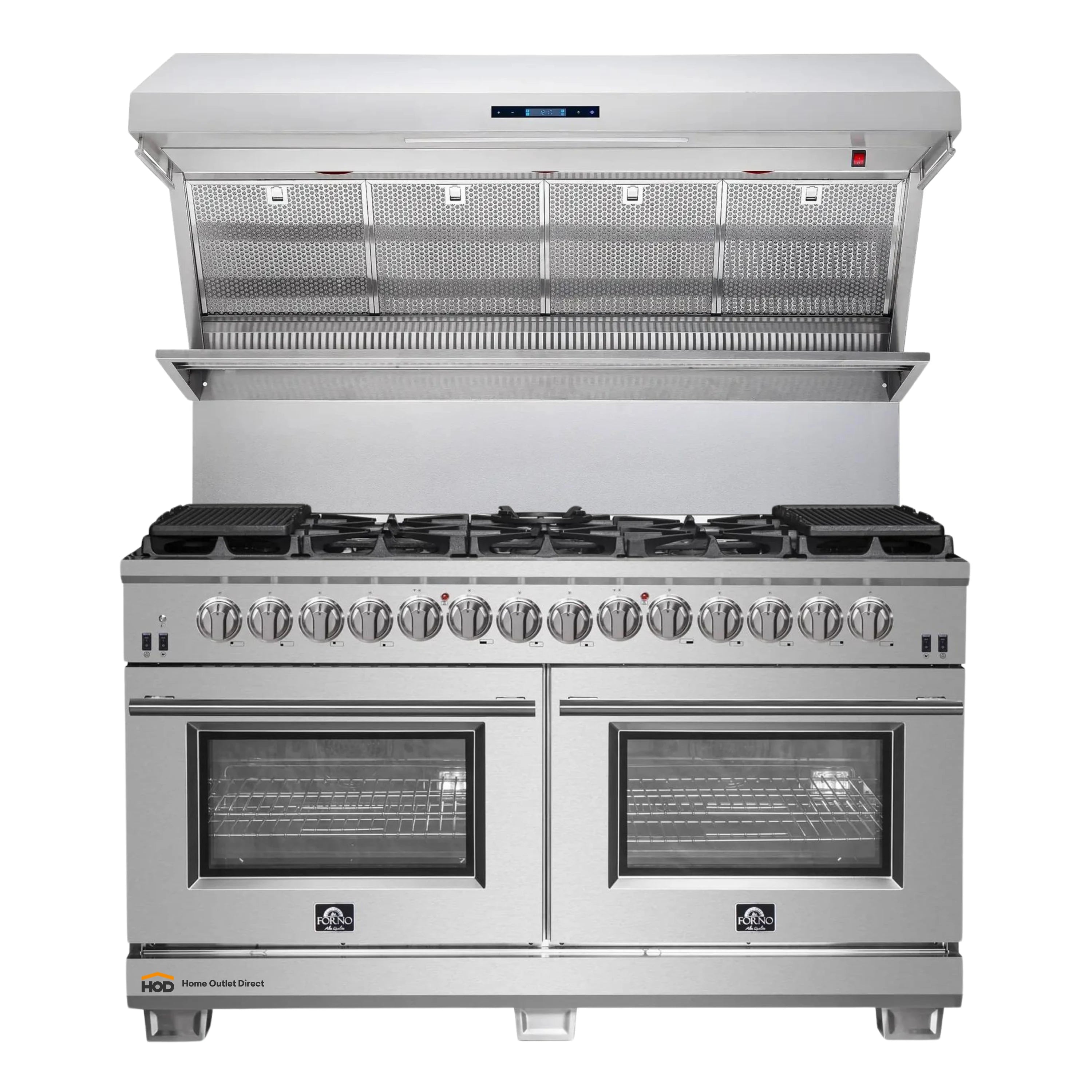 Forno 2-Piece Appliance Package - 60-Inch Dual Fuel Range and Wall Mount Range Hood in Stainless Steel