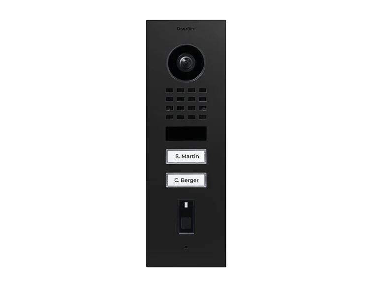 DoorBird D1102FV Fingerprint 50 Flush-Mount IP Video Door Station, 2 Call Button in Graphite Black