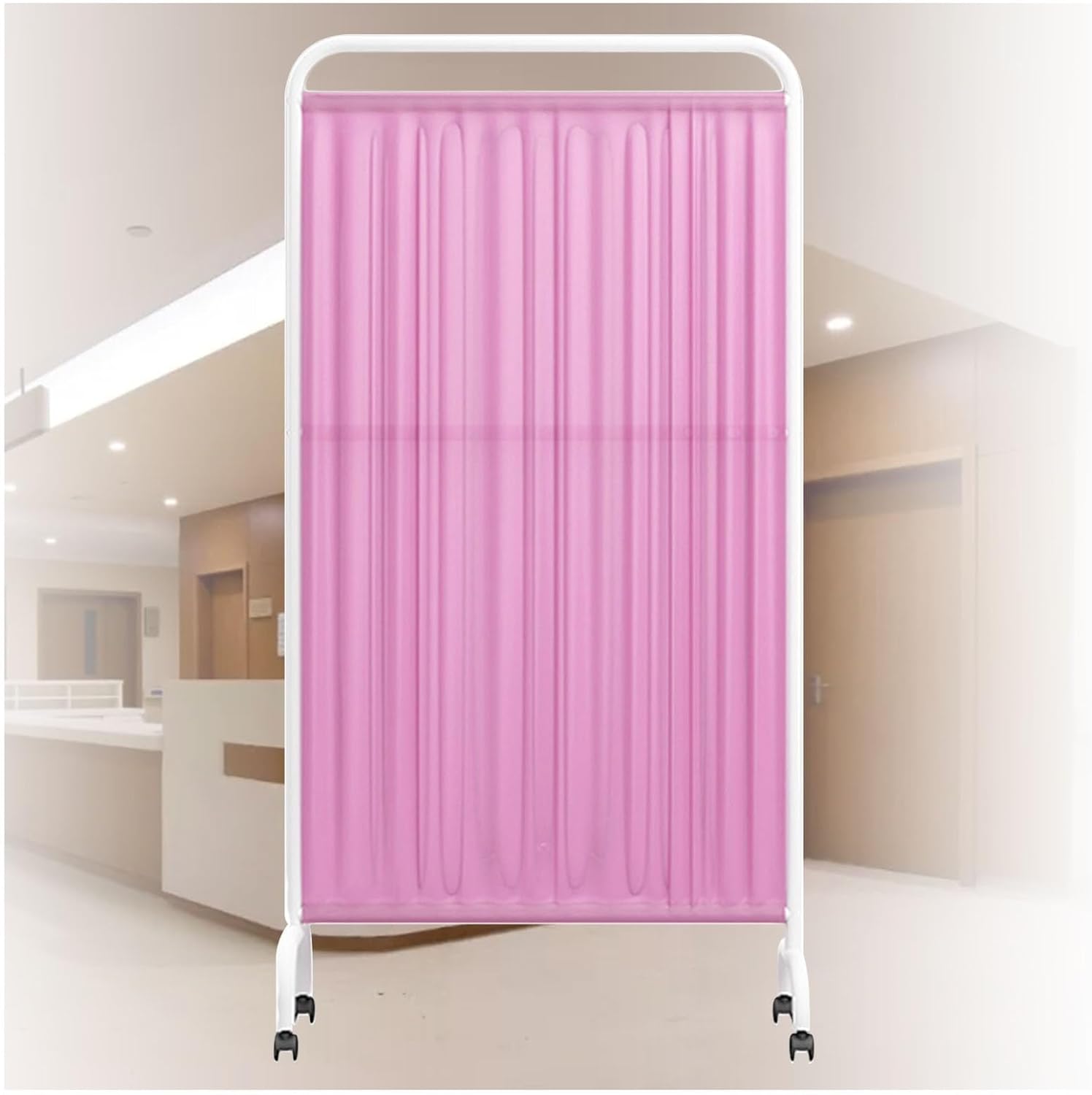 3-Panel Medical Privacy Screen - Pink Hospital Partition Wall with Wheels, Ideal for Wards & Clinics, Temporary Standing Divider for Patient Privacy & Comfort