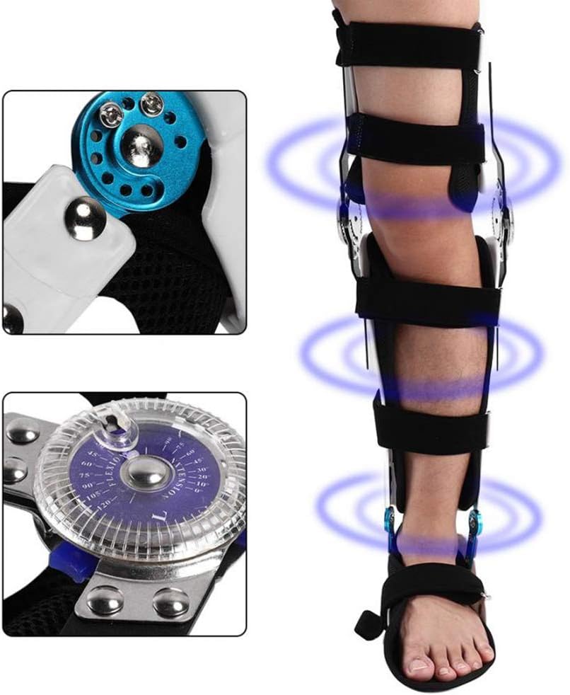 Adjustable Knee Joint Fixed Brace, Hinged Post Op Knee Brace, Breathable Thigh Knee Ankle Foot Supports Orthosis, Compression Support for Protection&Pain Relief (Left-Large