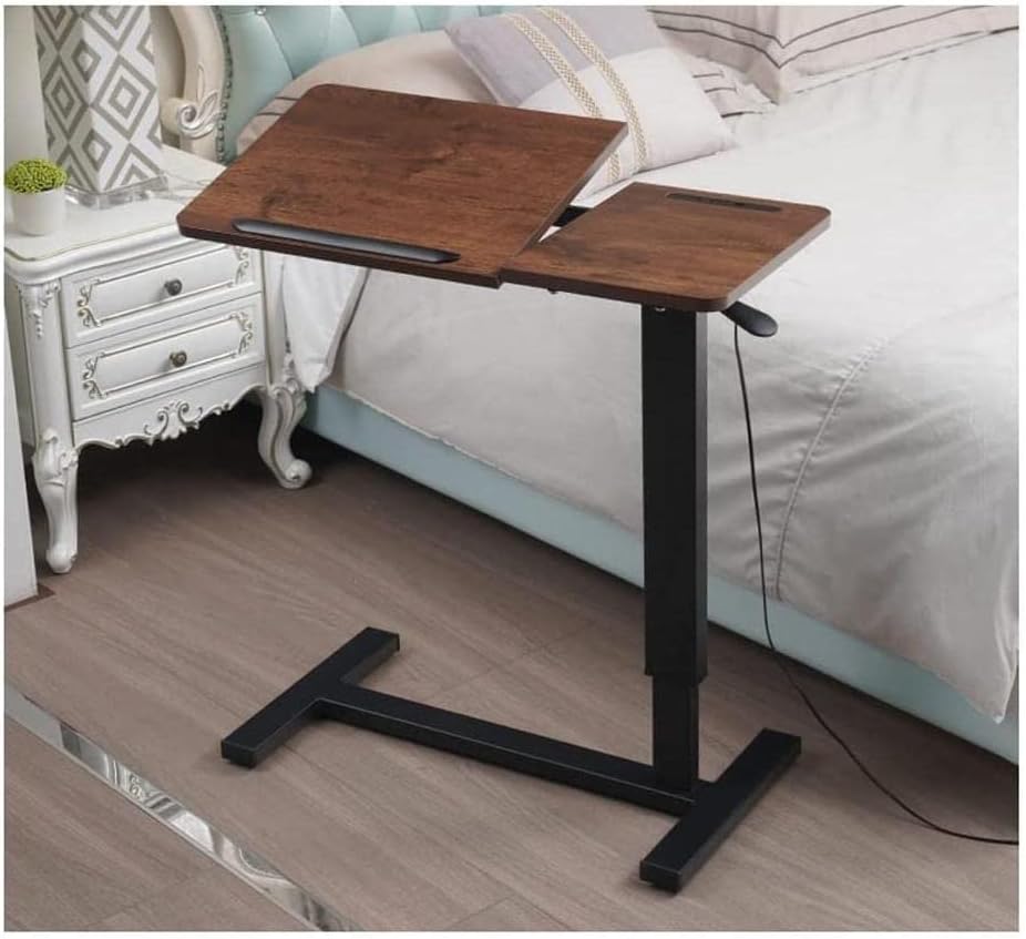 Overbed Table Medical Adjustable Overbed Bedside Table with Wheels Pneumatic Mobile Standing Desk Laptop Desk for Hospital Home Use Lightweight,