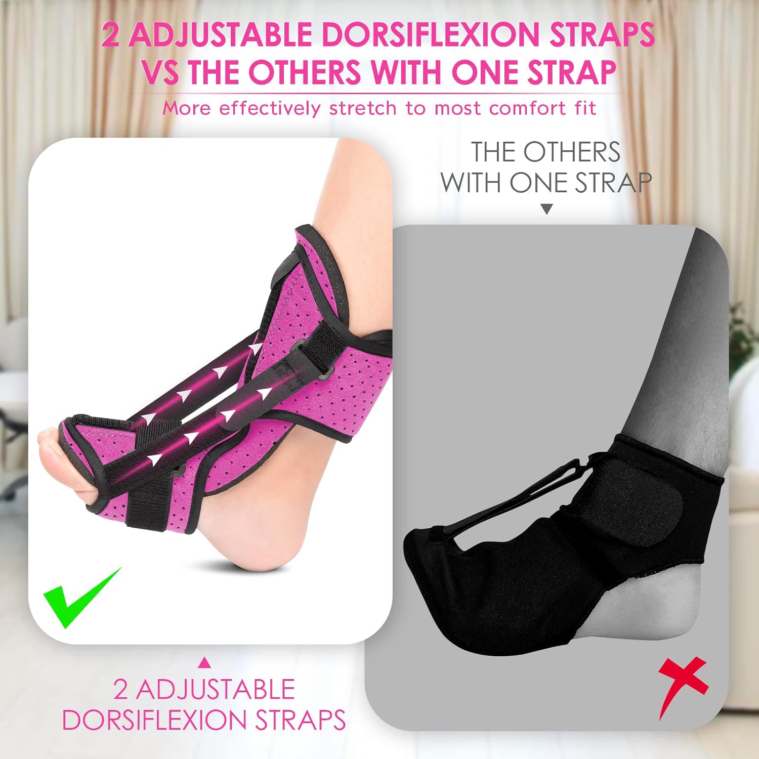 Plantar Fasciitis Night Splint: 2 Packs 2022 Upgraded Plantar Fasciitis Brace with Soft Memory Foam Pad | Ankle Brace for Plantar Fasciitis Relief Achilles Tendonitis Relief Foot Drop Heel Arch Pain