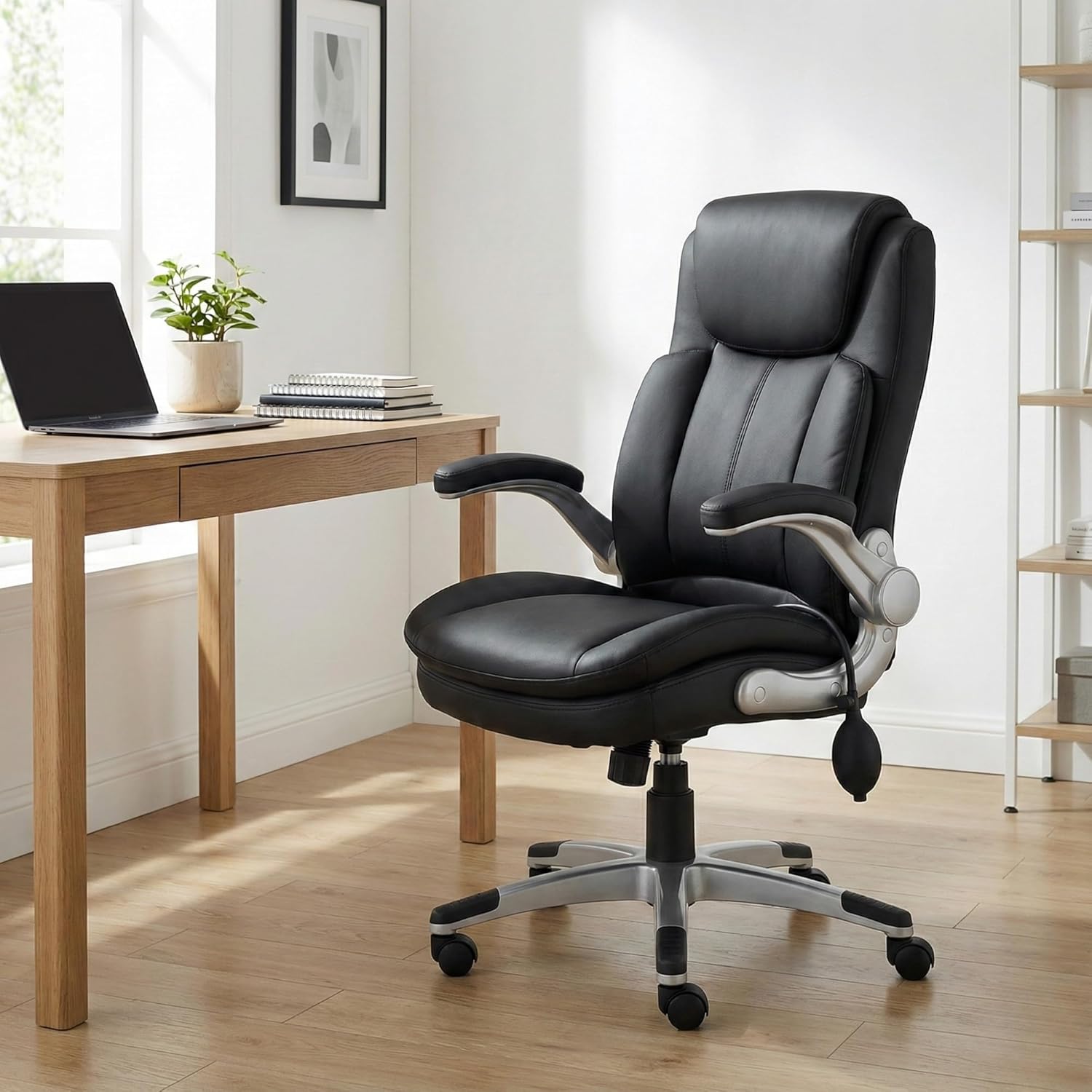 Ergonomic Office Chair with Adjustable Lumbar Support, High Back Computer Desk Chair with Thick Padded Seat Cushion, Flip-Up Armrests, Home Office Chair for Long Hours Sitting, Work from Home