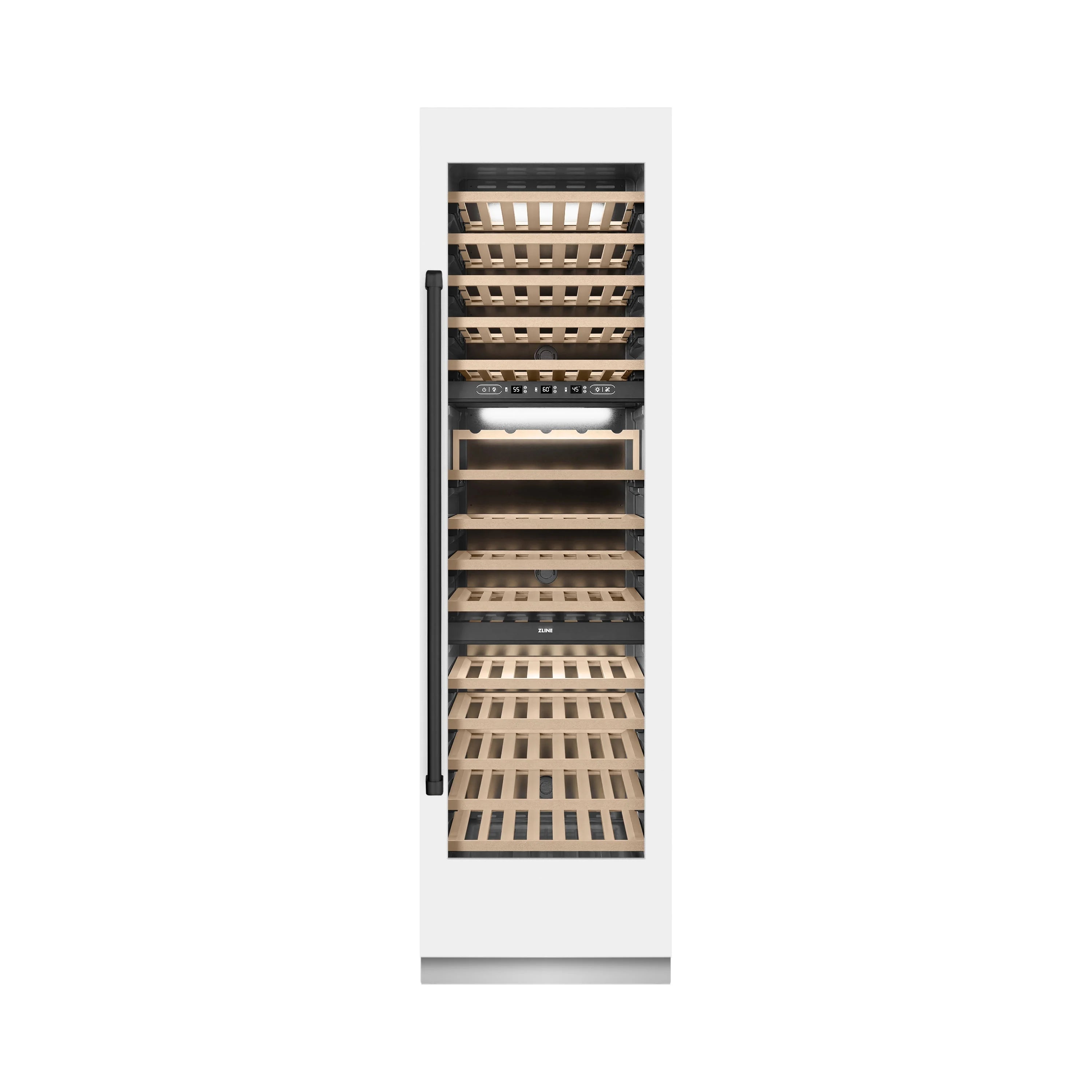 ZLINE Autograph Edition 24-Inch 12.4 Cu. Ft. Triple Zone 100 Bottle Column Wine Cooler in White Matte and Matte Black Accents (RCWVZ-WM-24-MB)