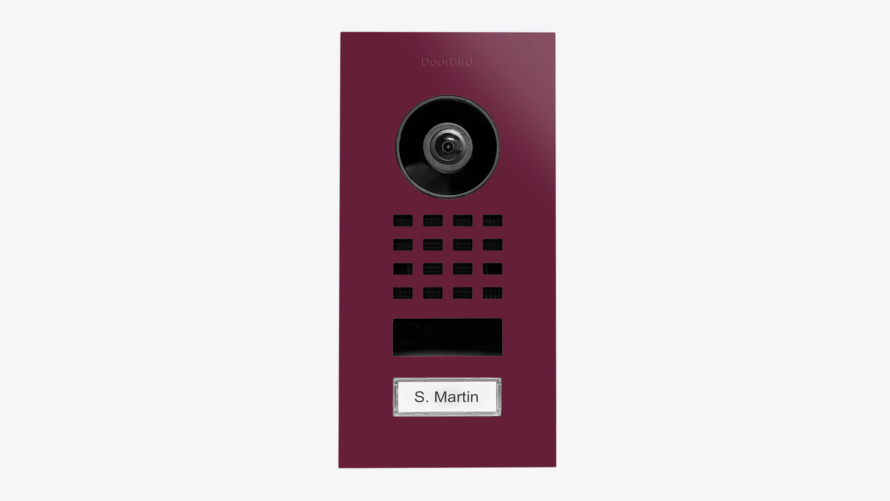 DoorBird D1101V Flush-Mount IP Video Intercom, 1 Call Button in Claret Violet, RAL 4004