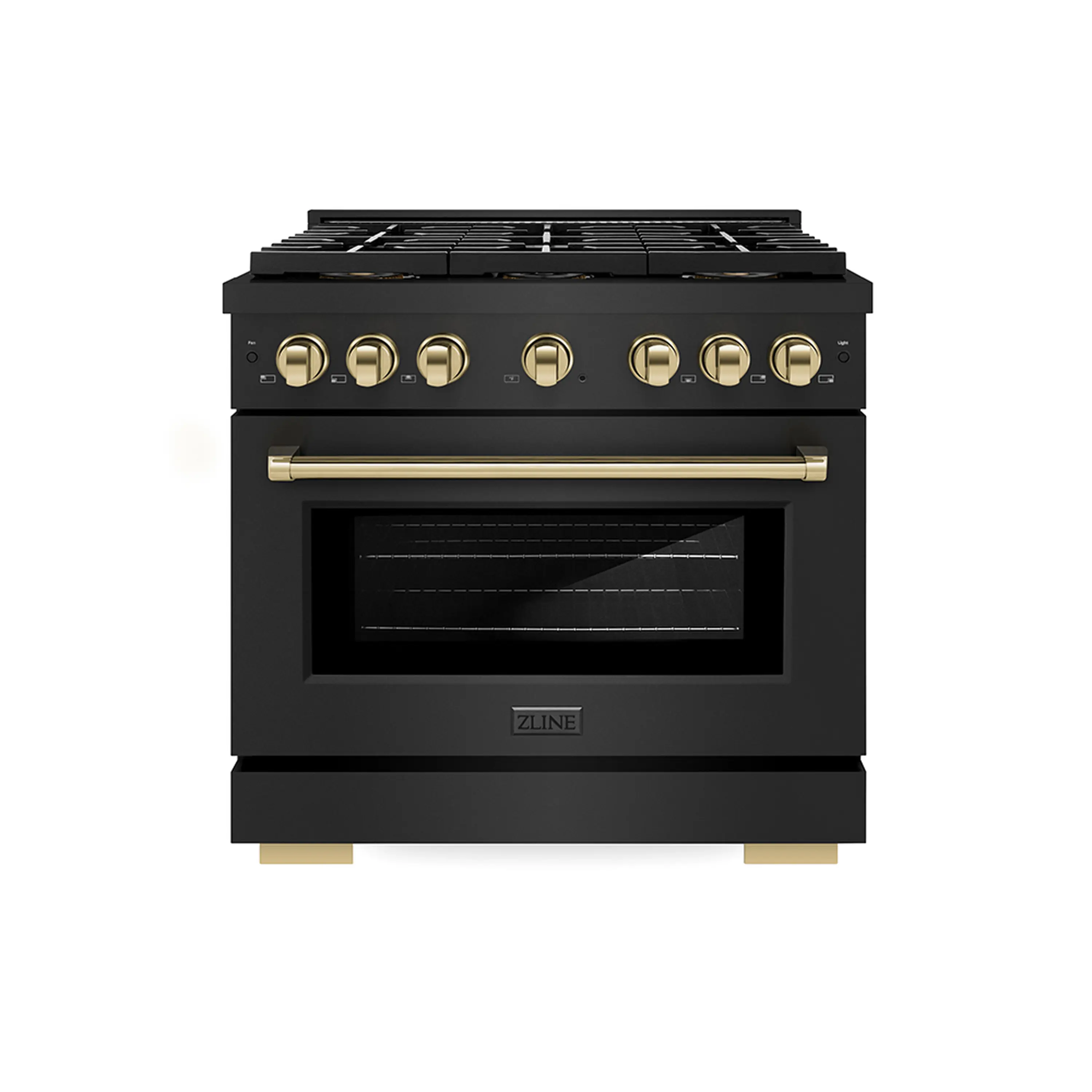 ZLINE Autograph Edition 36-Inch 5.2 cu. ft. Paramount Dual Fuel Range with 6 Burner DuoPro鈩?Cooktop and Electric Convection Oven in Black Stainless Steel and Polished Gold Accents (PSDRBZ-36-G)