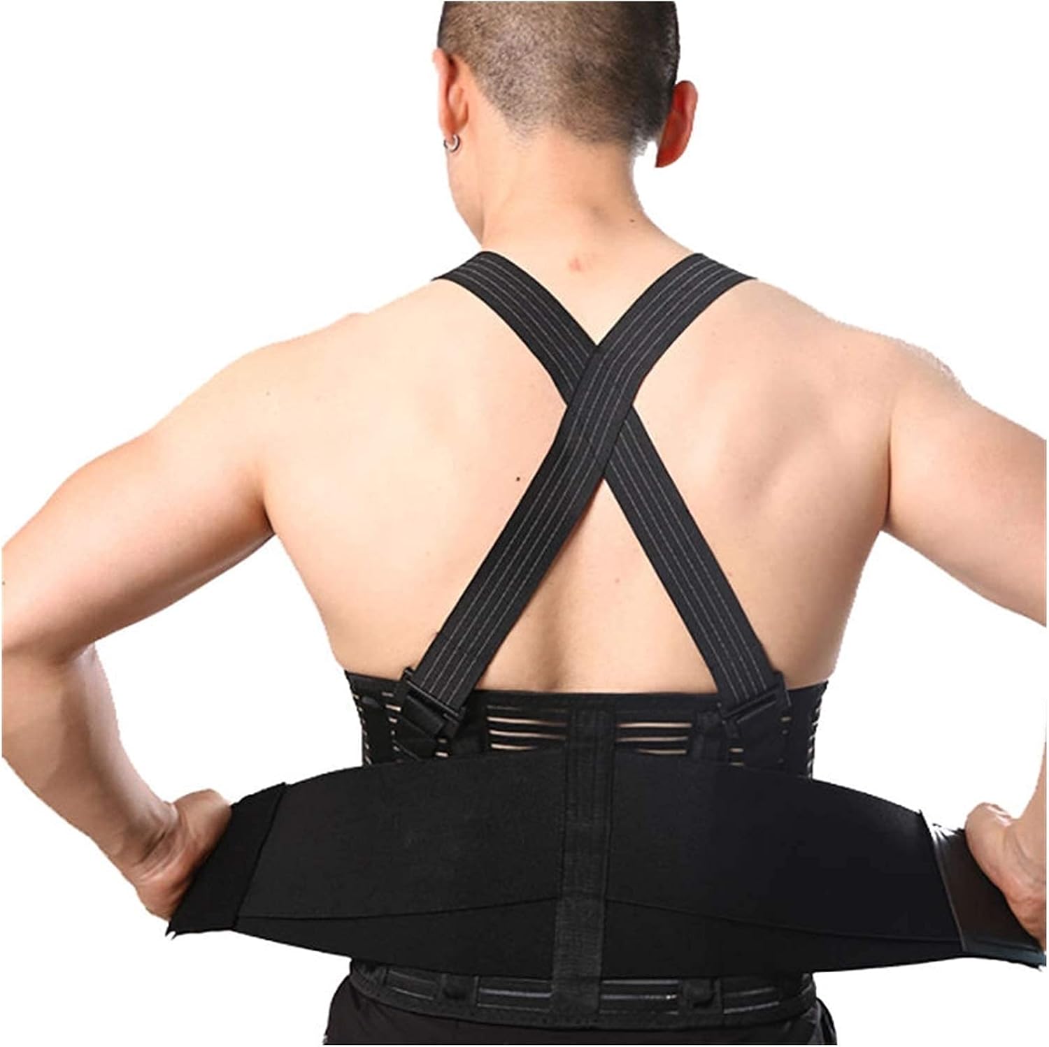 Male Pain Belt Back Corset for Men Heavy Lift Work Back Support Brace Shoulder Straps Lumbar Support Belt Posture Corrector,Black-L,