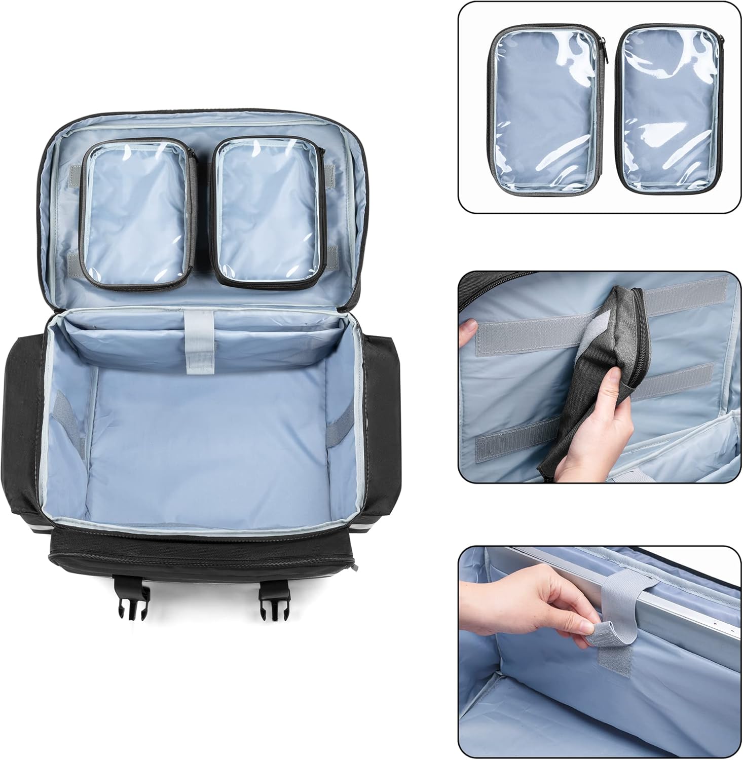 Damero Rolling Medical Bag with Detachable Trolley, Medical Equipment Bag with Removable Pouches and Dividers, First Aid Responder Bag Empty for Home Health Nurses, Doctors, EMT, EMS, Black