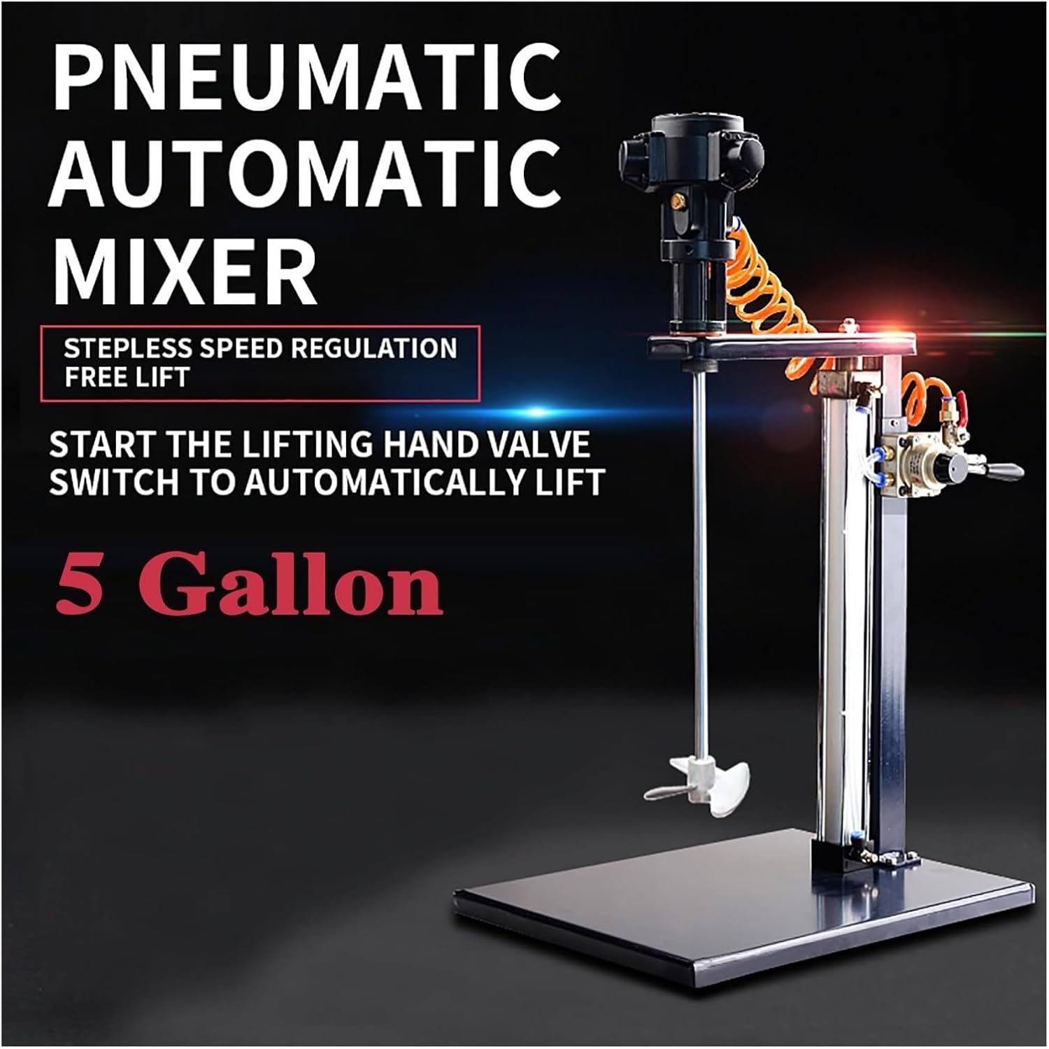 5 Gallon Pneumatic Paint Mixer Air Agitator Mixing Machine Ink Mixing Machine with Stand Lifting for Viscous Liquid Ink Dye(Aluminum Blade)