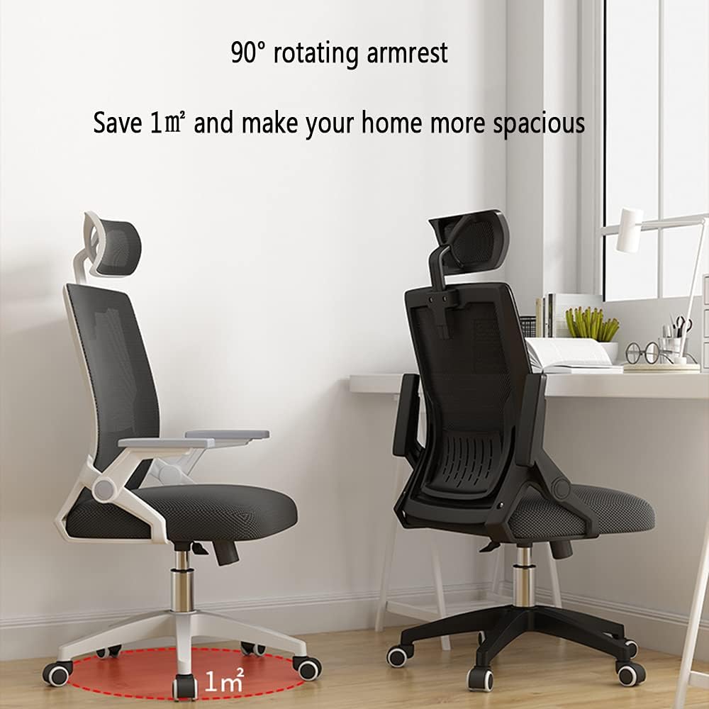 Ergonomic Design Chair Office Chair High Back Flip-up Armrest Adjustable Headrest Breathable Mesh Lumbar Support Tilt Function Tables and Chairs Grey Unisex(