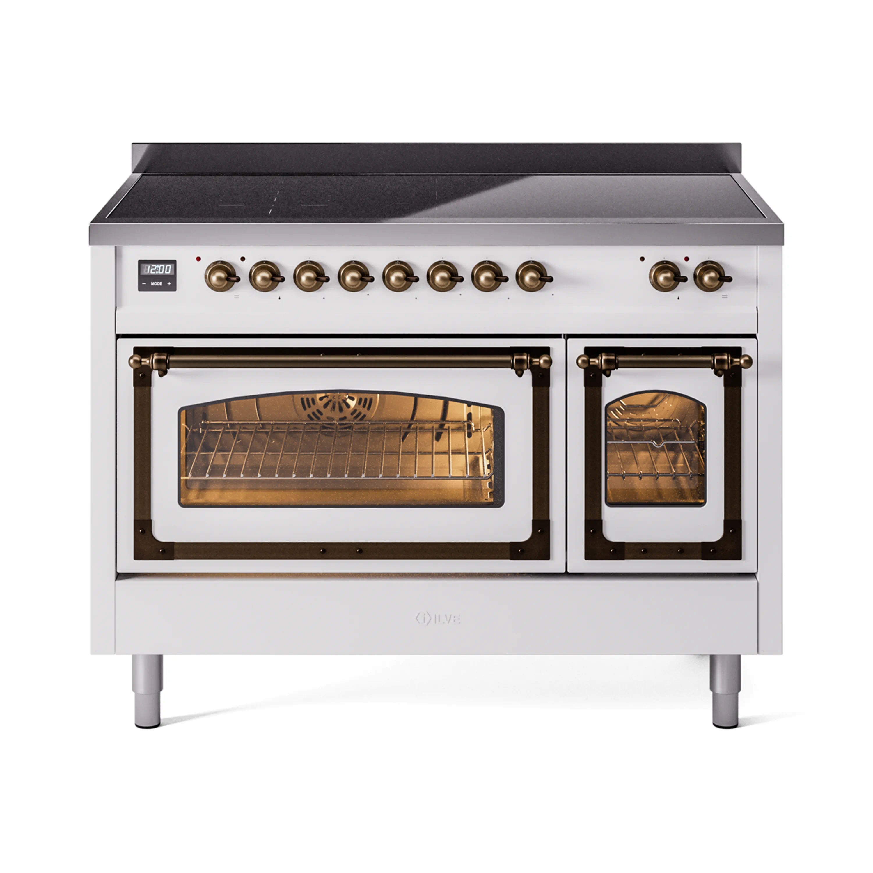 ILVE Nostalgie II Noblesse 48-Inch Induction Range with Triple Glass Door in White with Bronze Trim (UNI486NMPWHB)