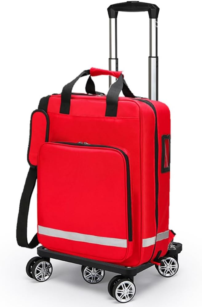 Emergency Treatment Backpack Large Capacity, Medical Bag with Detachable Trolley, Professional First Aid Kits Storage with Tie Rod, for Doctors, Paramedics