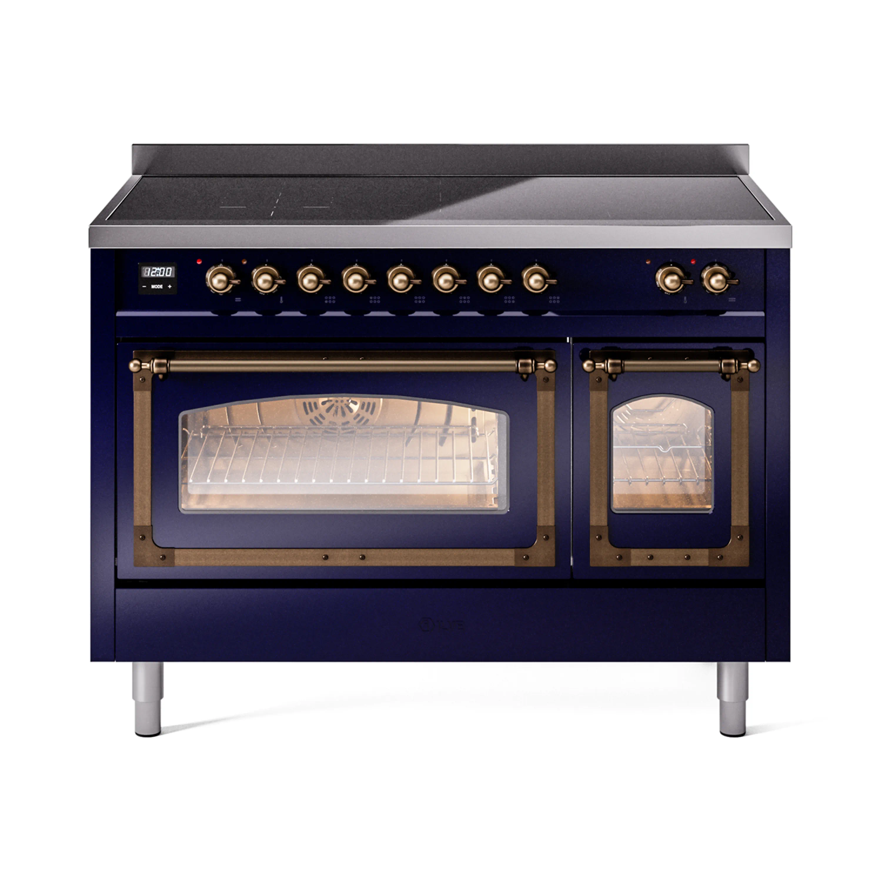 ILVE Nostalgie II Noblesse 48-Inch Induction Range with Triple Glass Door in Midnight Blue with Bronze Trim (UNI486NMPMBB)