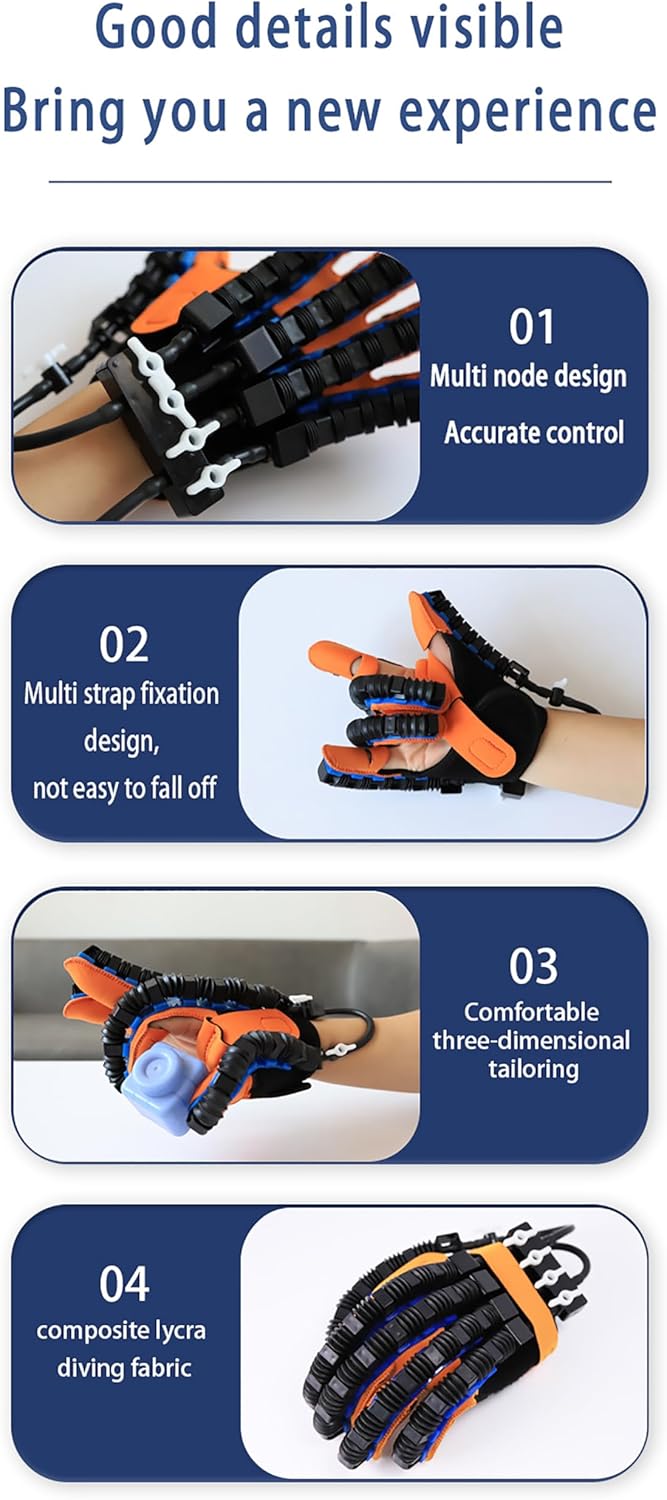 GOURIXIN Rehabilitation Robot Gloves, Five-Finger Rehabilitation Training Equipment Hand Function Exercise Flexion and Extension Electric Robot Hand for Stroke Recovery