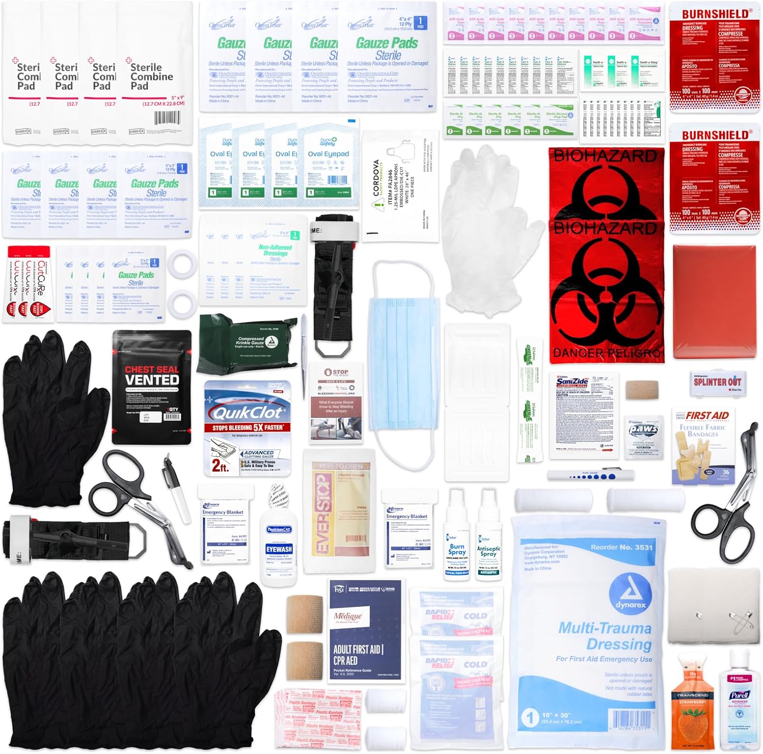 OSHA 2021 Compliance First Aid Kit in Rugged, Waterproof Case, Meets ANSI Type 2 & 4 Containers, Includes Class B First Aid Kit, Biohazard Cleanup & Bleeding Kit