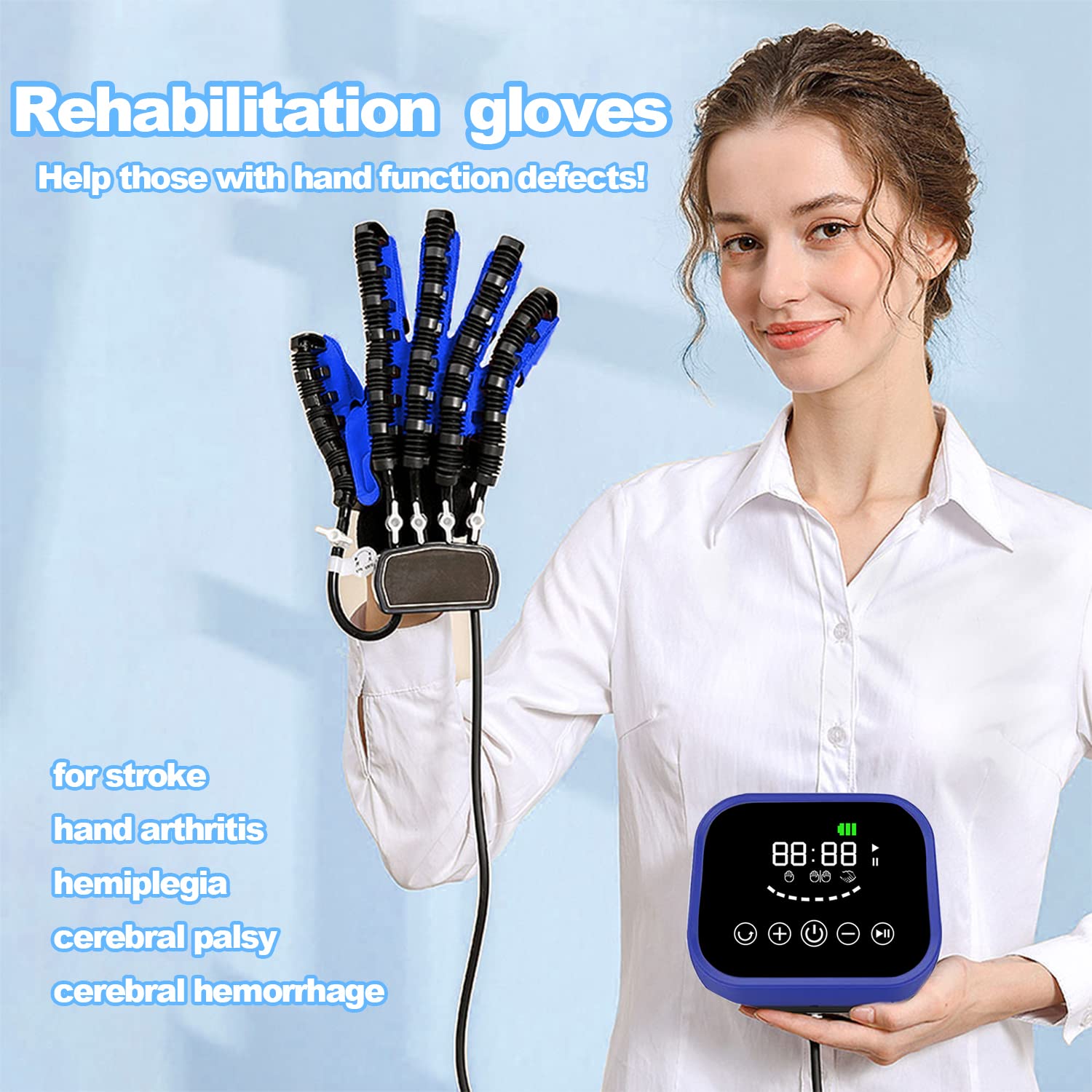 (Left+Right) Rehabilitation Robot Gloves Upgrade Hemiplegia Hand Stroke Recovery Equipment with USB Chargeable and Strength Adjustment