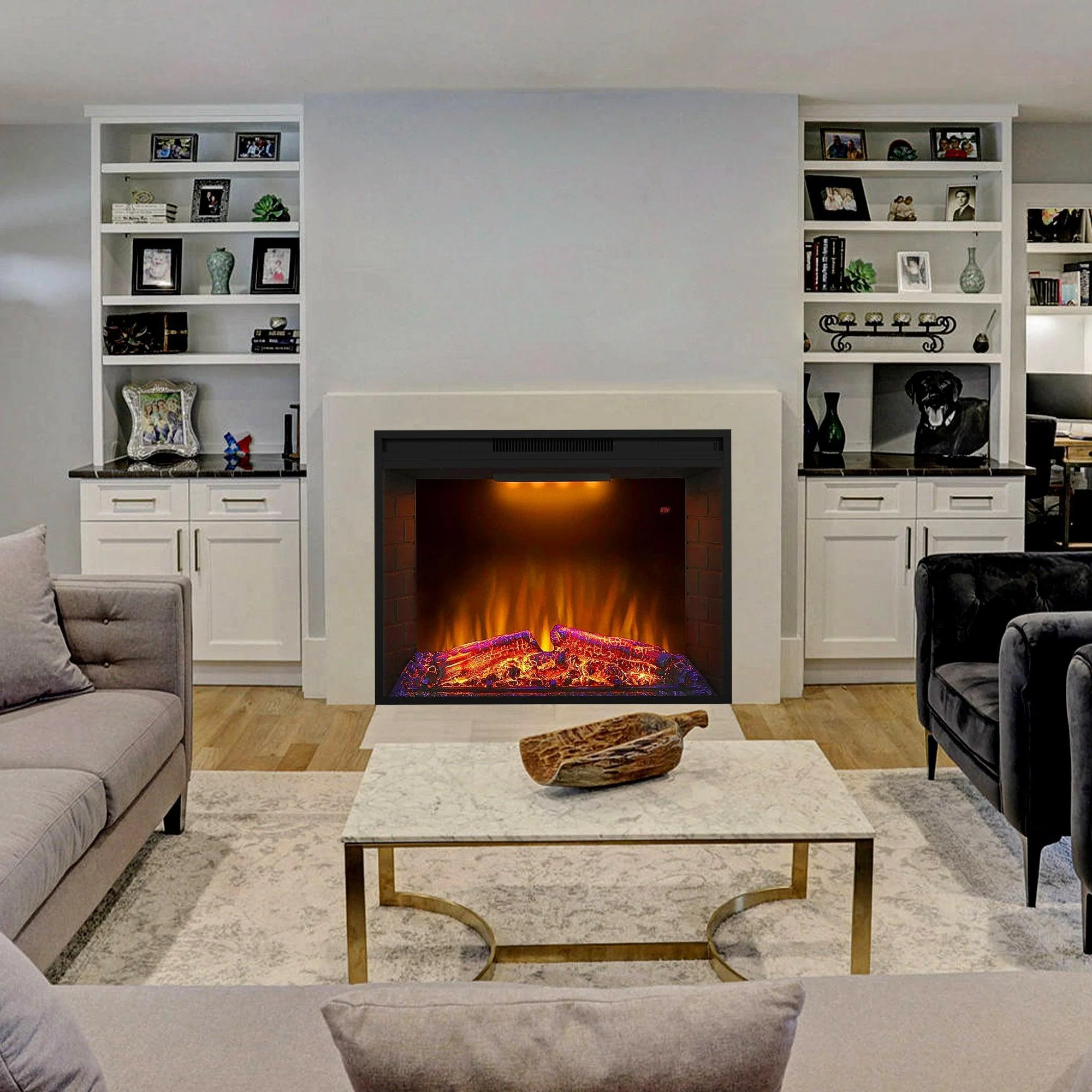 Parrot Uncle Black Electric Fireplace Heater Insert with Overheating Protection and Remote Control