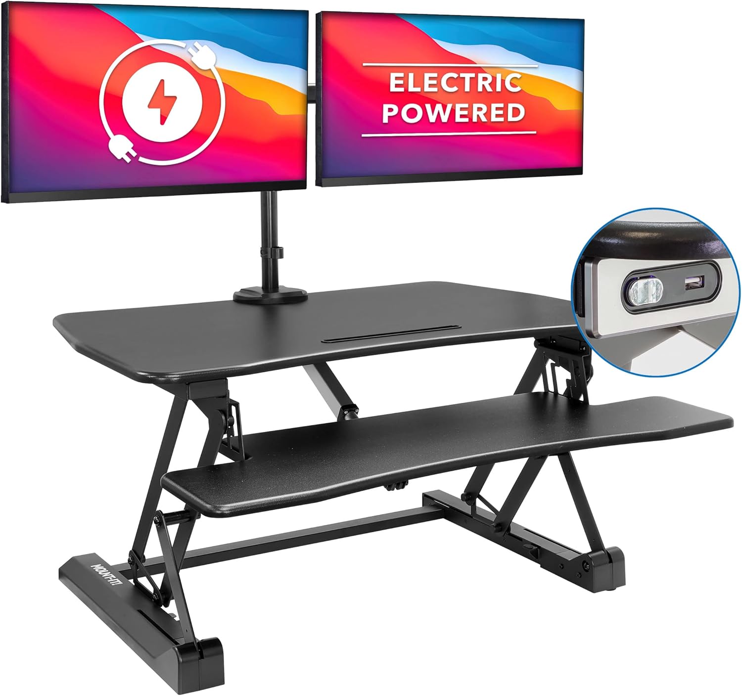 Mount-It! Electric Standing Desk Converter with Dual Monitor Arms for 2 Screens (Max 32