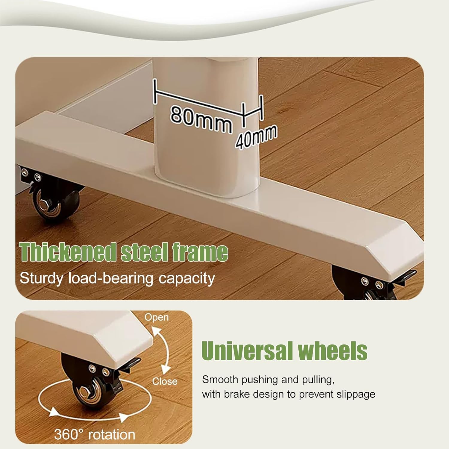 Overbed Table with 360° Wheels, Mobile Bed Desk with Metal Leg, Bed Desk Recliner Table Adjustable Height Laptop Table, for Working Reading Eating(White 3,100 * 40 * 63cm/39 * 16 * 25in)