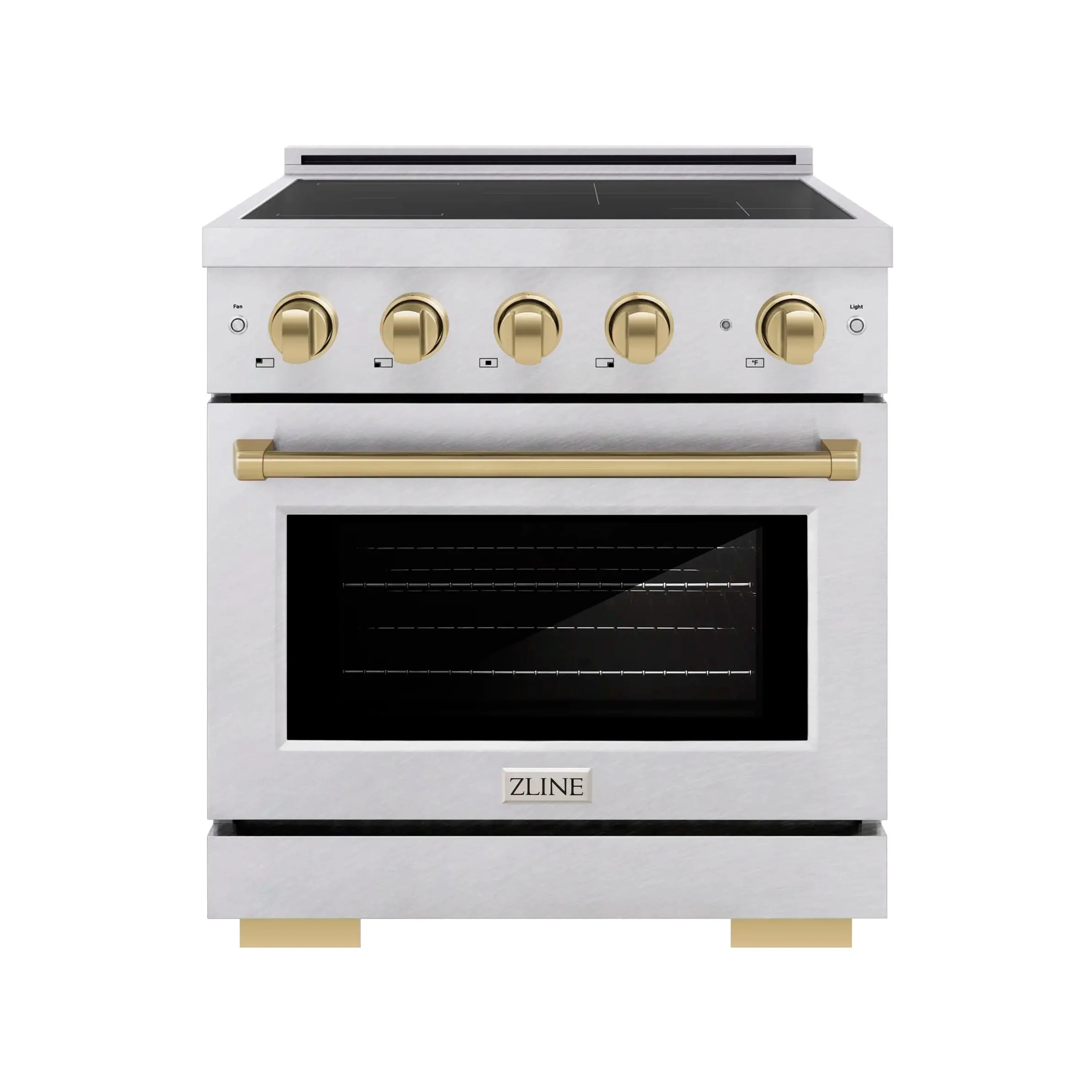 ZLINE 30-Inch, 4.2 Cu. Ft. Paramount Induction Range with 4 Element Cooktop and Electric Convection Oven in Satin Stainless Steel with Champagne Bronze Accents (SINRSZ-30-CB)