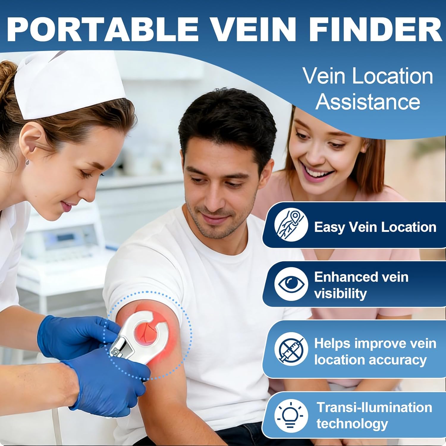 Portable Vein Finder for IV Access,Professional Handheld Vein Finder for Nurses and Clinics,Adjustable-Brightness Vein Finders Light Suitable for Various Skin Types,Rechargeable White