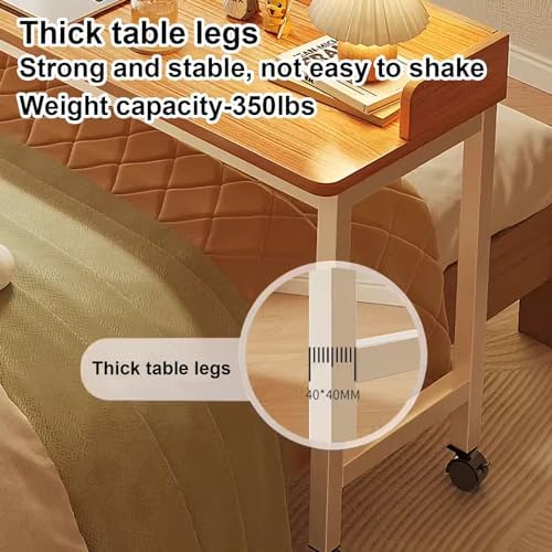 Overbed Table with 360° Wheels, Over The Bed Table, Queen/Full Size Over Bed Desk, Laptop Cart, Rolling Medical Desk W/Heavy Duty Metal Leg, for Bedroom, Hospital (Color : Oak)