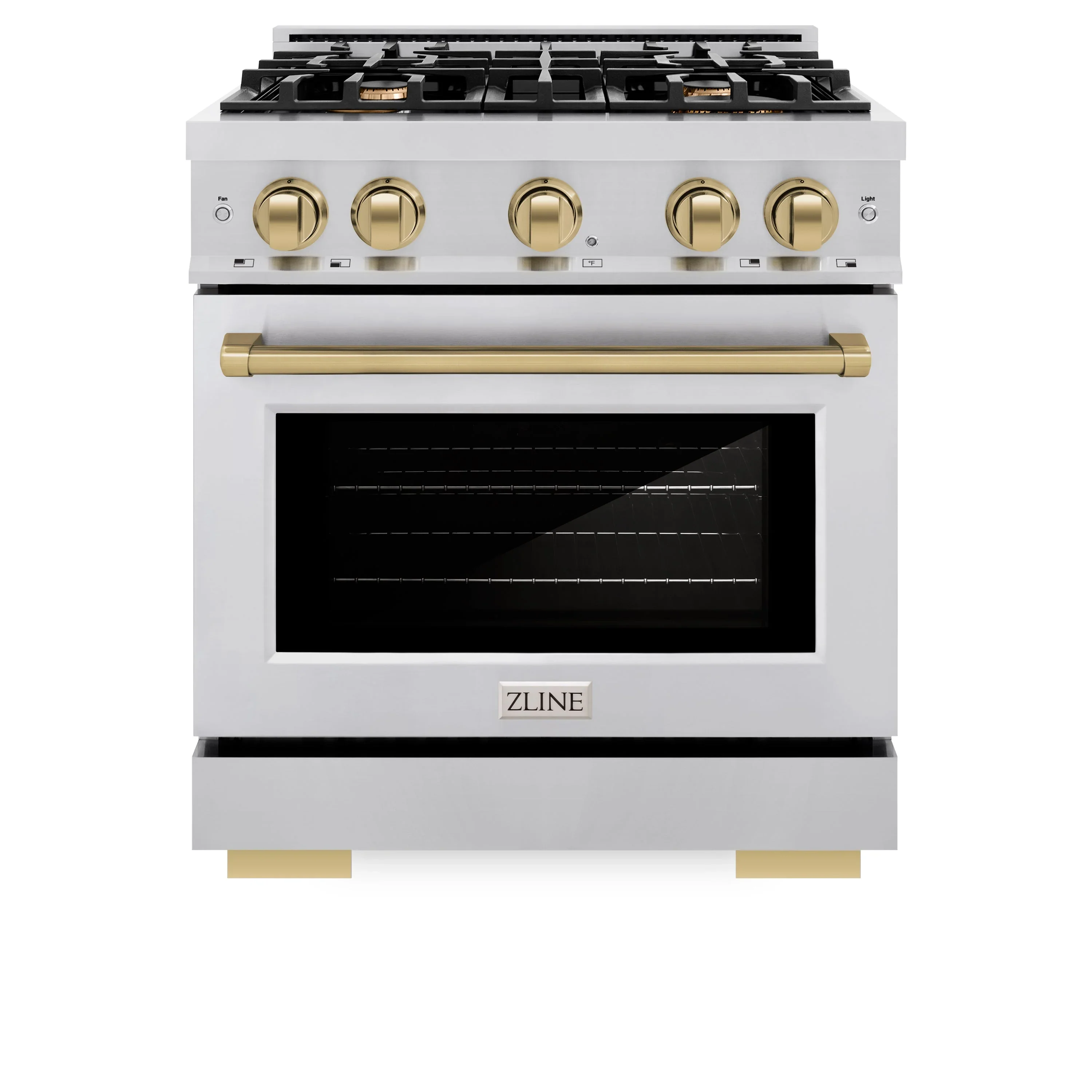 ZLINE Autograph Edition 30-Inch Select Series Dual Fuel Range with 4 Gas Burner Cooktop and 4.2 Cu. Ft. Electric Convection Oven in Stainless Steel with Champagne Bronze Accents (HDRZ-30-CB)